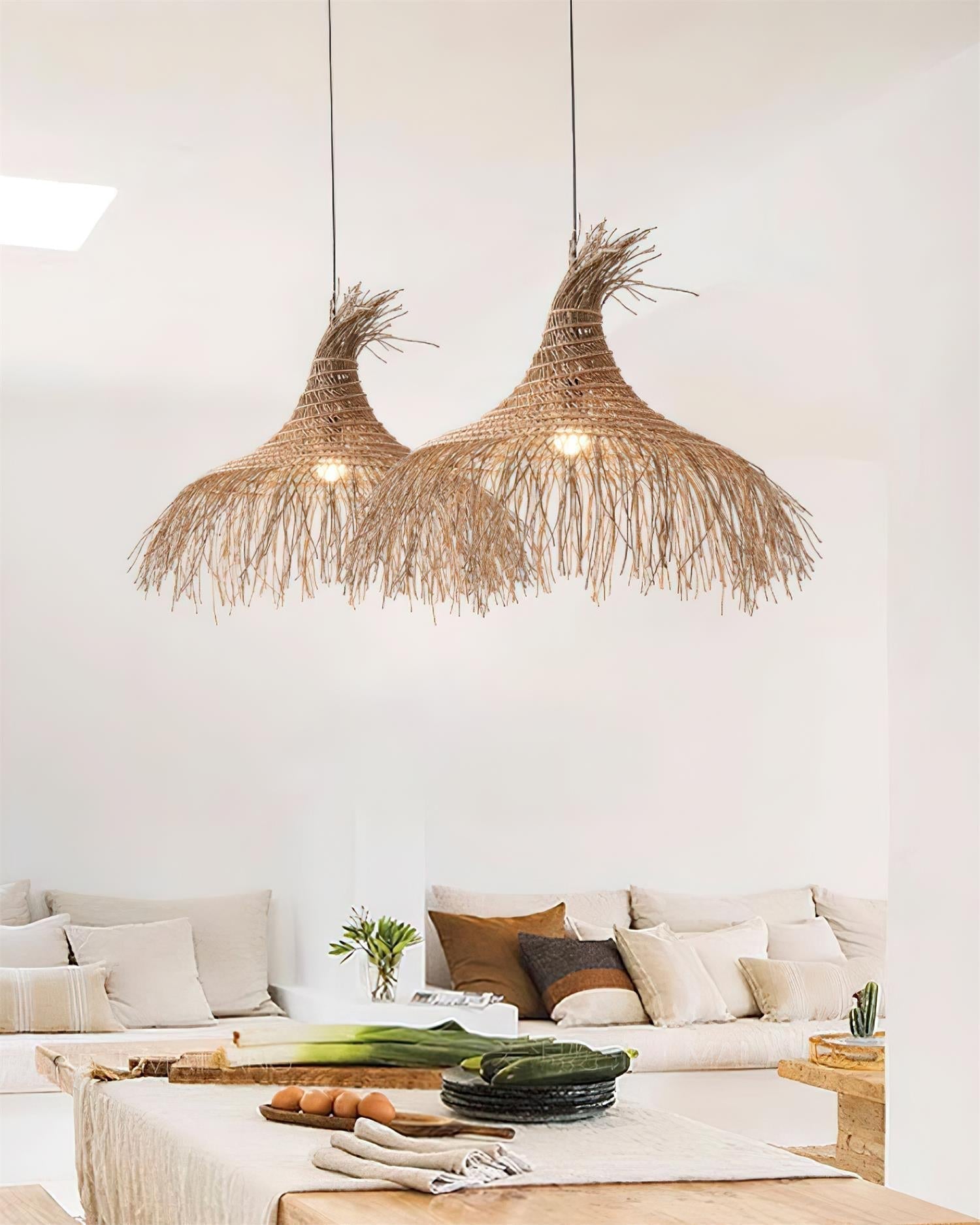Pendant Light Handwoven Rattan Shade Metal Frame Bohemian Natural - Letslighting