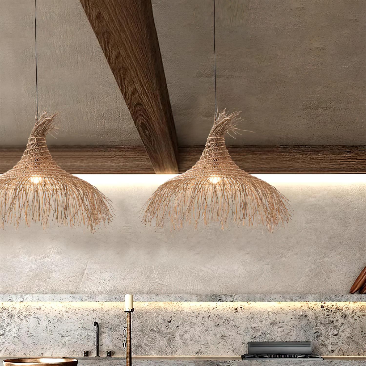 Pendant Light Handwoven Rattan Shade Metal Frame Bohemian Natural - Letslighting