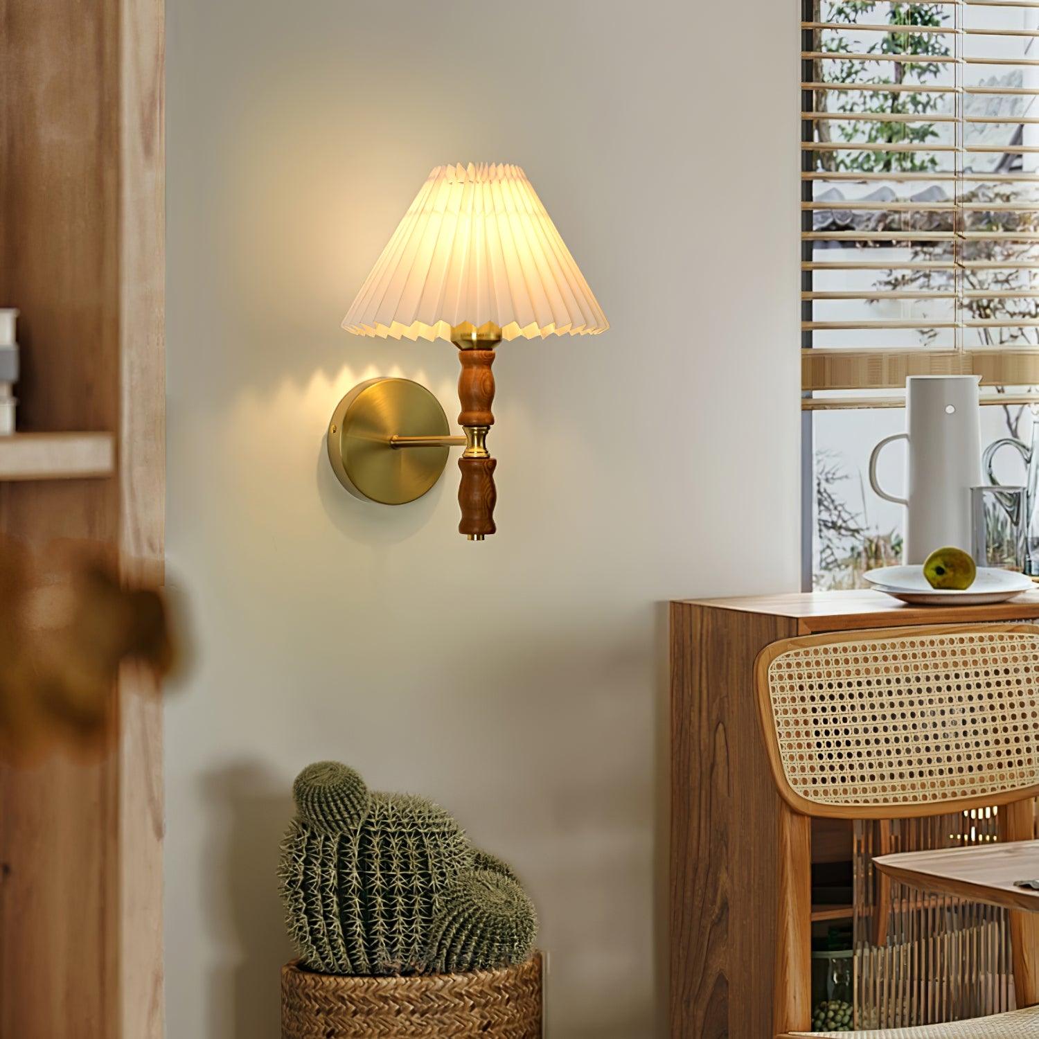 Pleated Walnut Wall Light - Letslighting