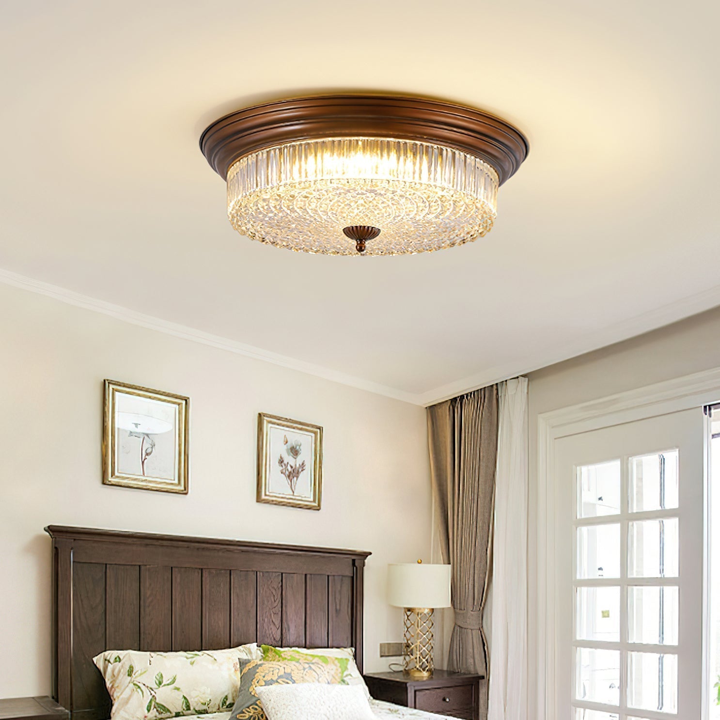Ulcarir Modern Minimalist Retro Metal Glass Flush Ceiling Lamp - Lamp Copper
