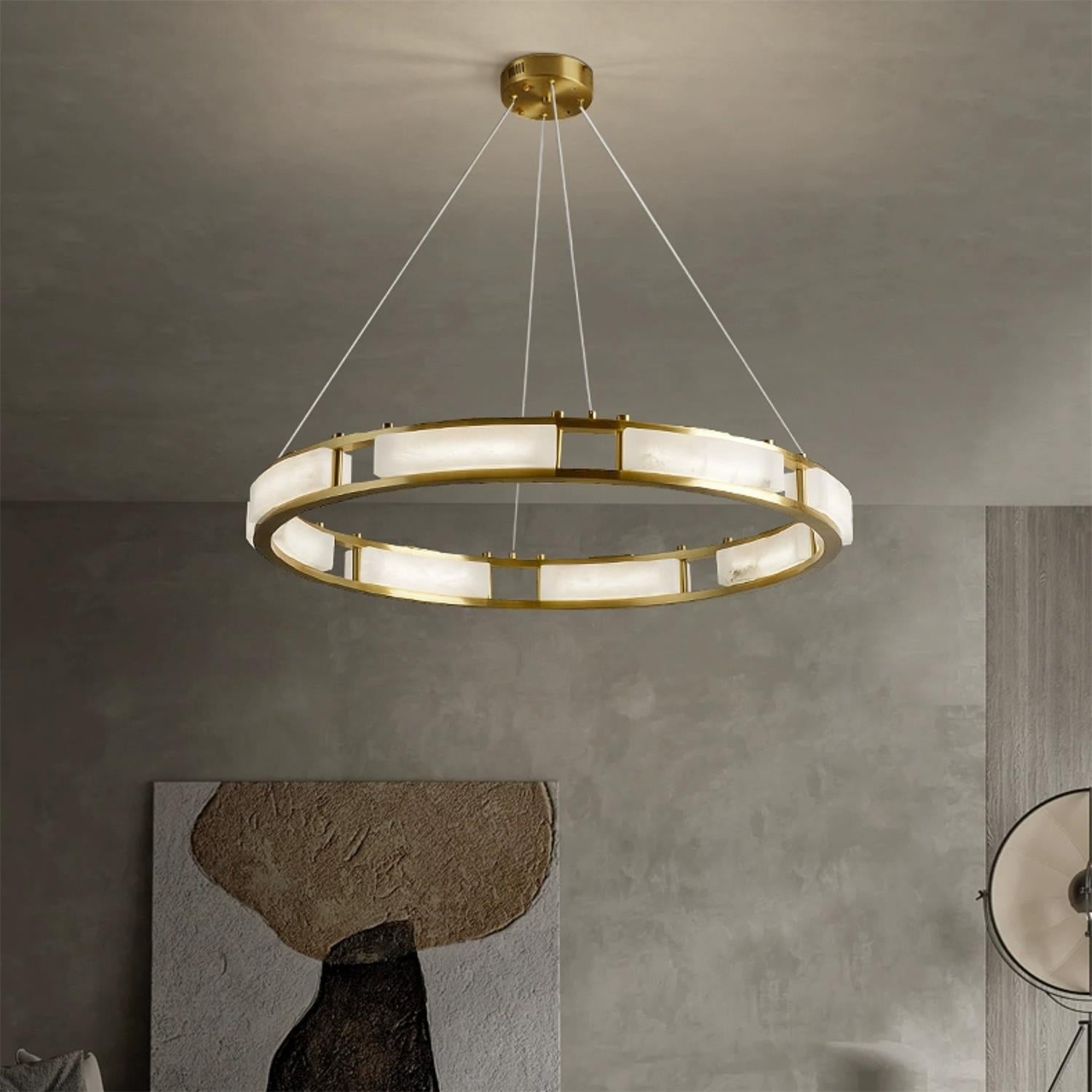 Cuzora Modern Minimalist Brass Alabaster Chandelier - Lamp Copper