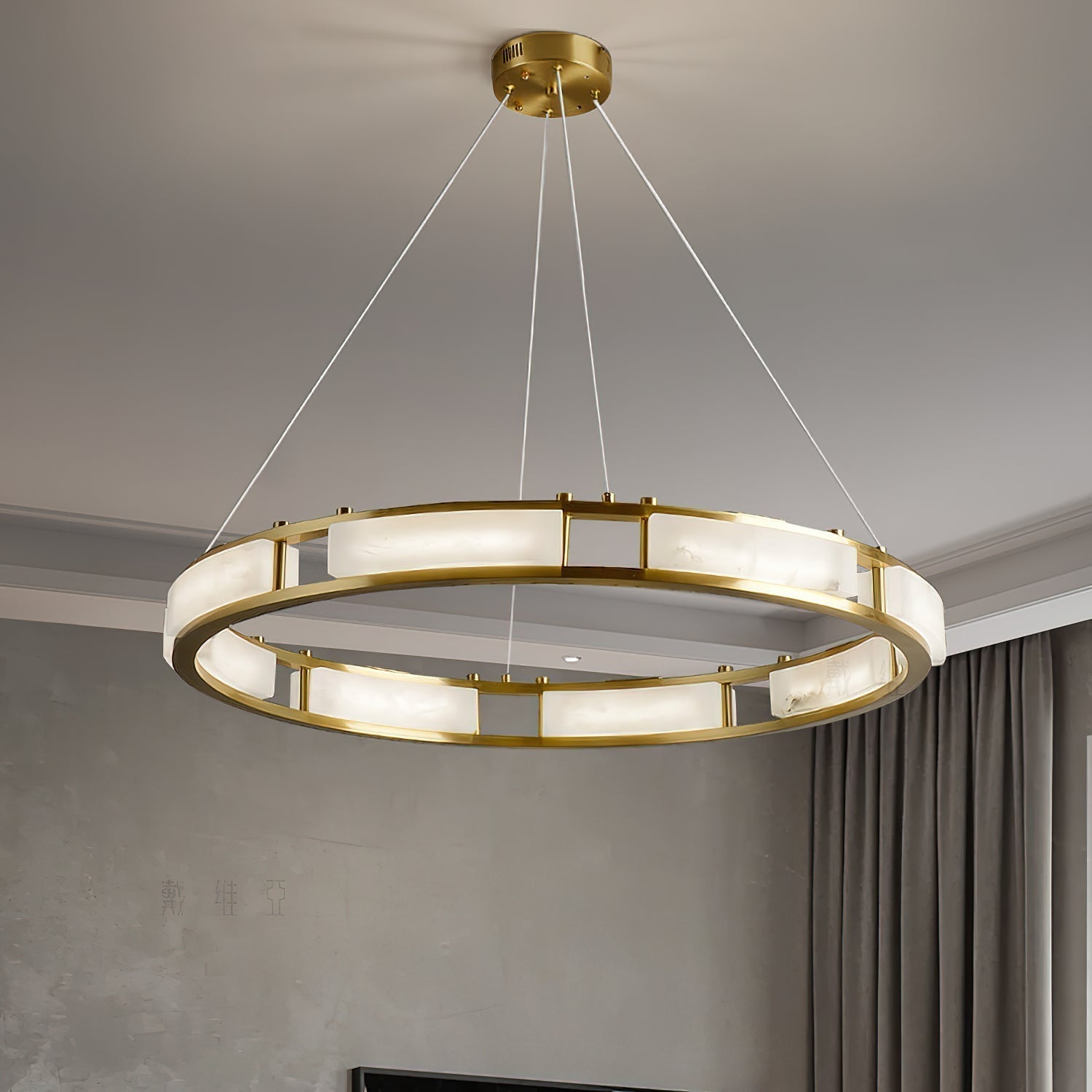Cuzora Modern Minimalist Brass Alabaster Chandelier - Lamp Copper