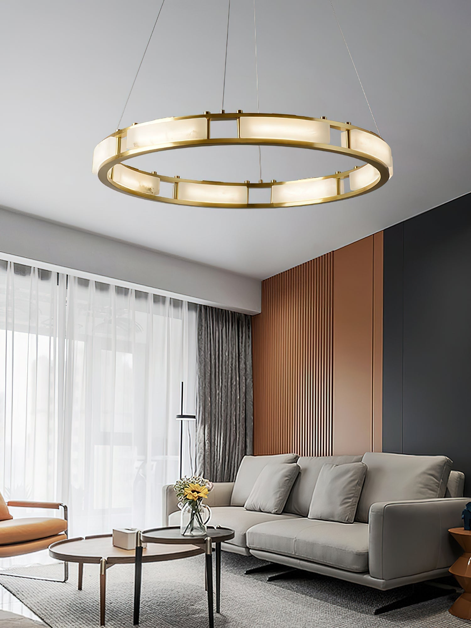 Cuzora Modern Minimalist Brass Alabaster Chandelier - Lamp Copper