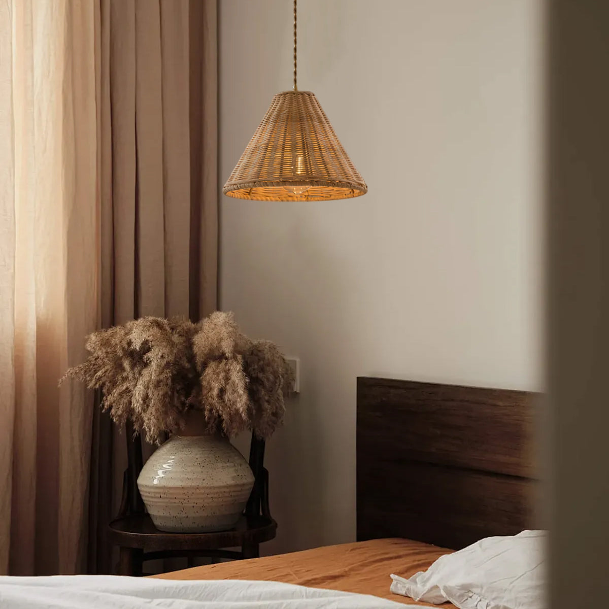 Pendant Lamp Rattan Shade and Metal Body Cone Shape Natural Minimalist - Letslighting
