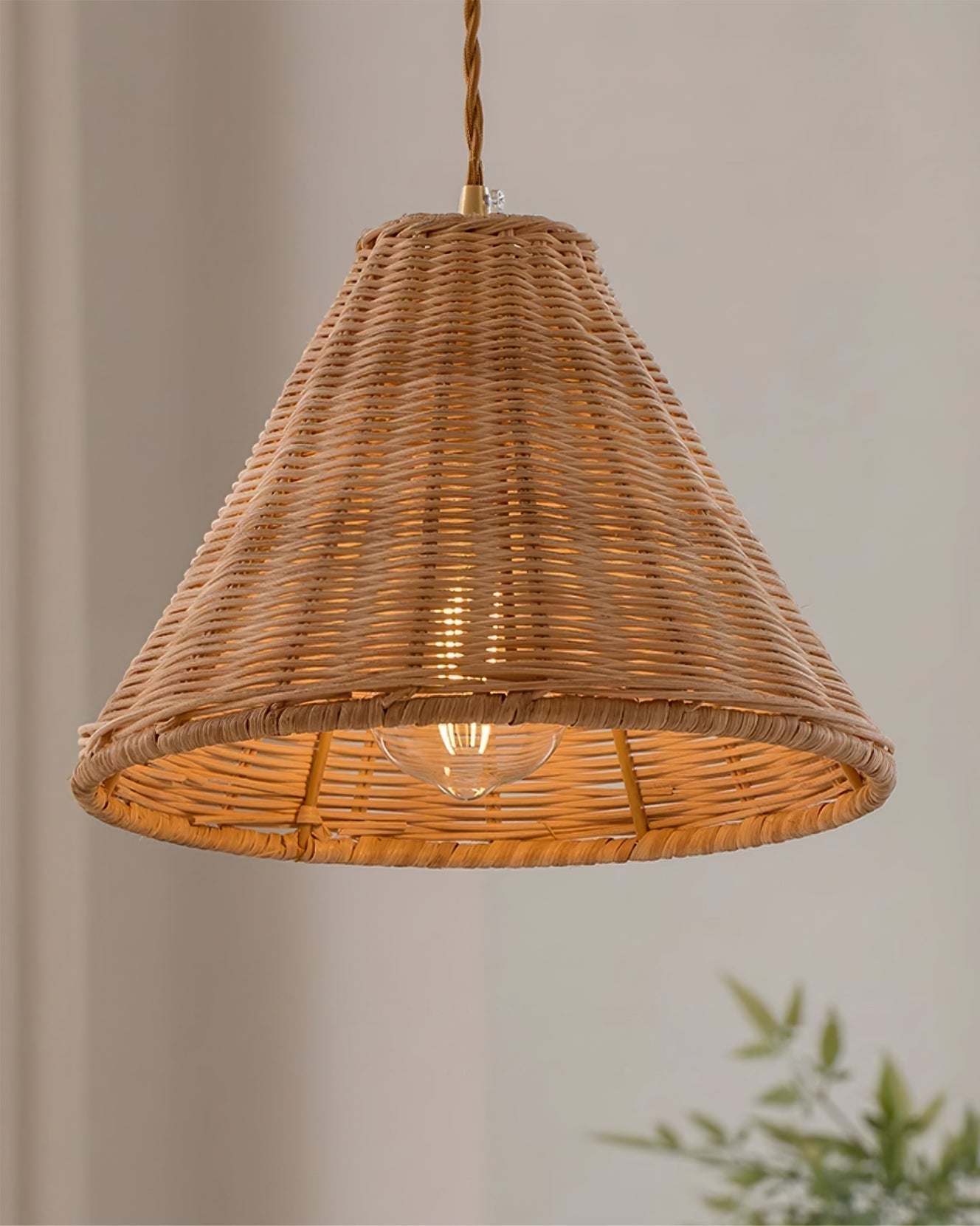 Pendant Lamp Rattan Shade and Metal Body Cone Shape Natural Minimalist - Letslighting