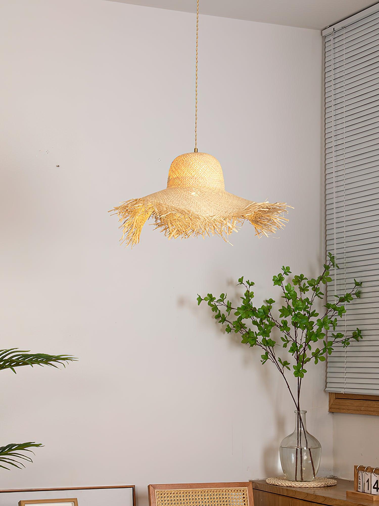 Rattan Straw Hat Pendant Light - Letslighting