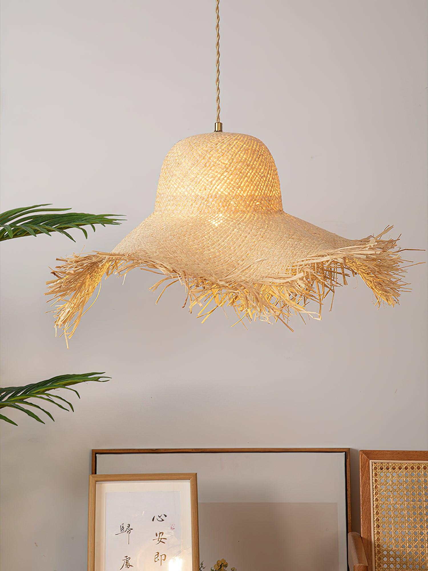 Rattan Straw Hat Pendant Light - Letslighting