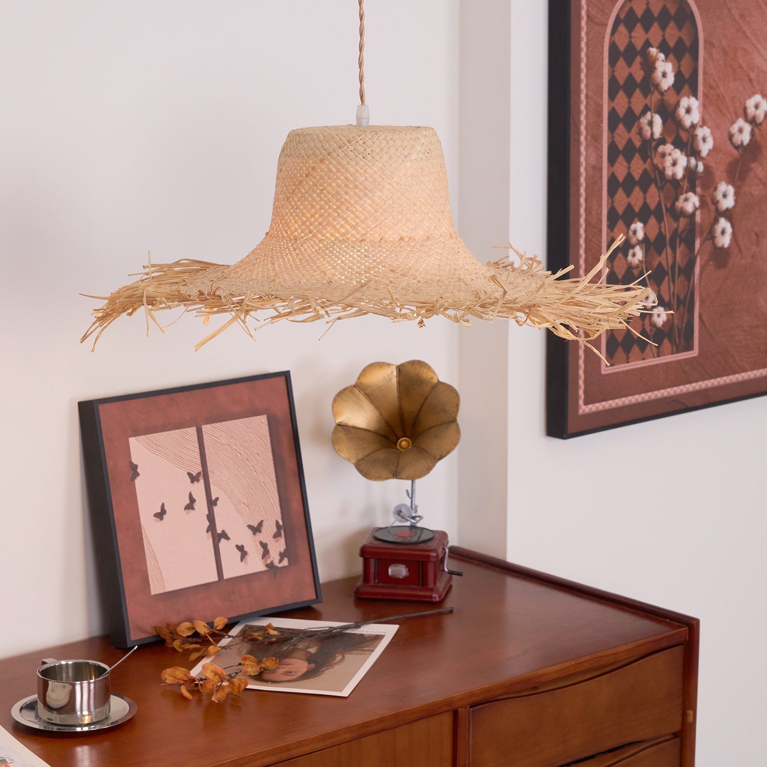 Rattan Straw Hat Pendant Light - Letslighting