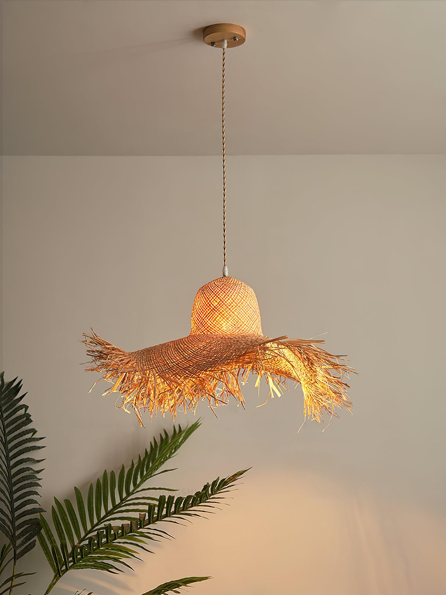 Rattan Straw Hat Pendant Light - Letslighting