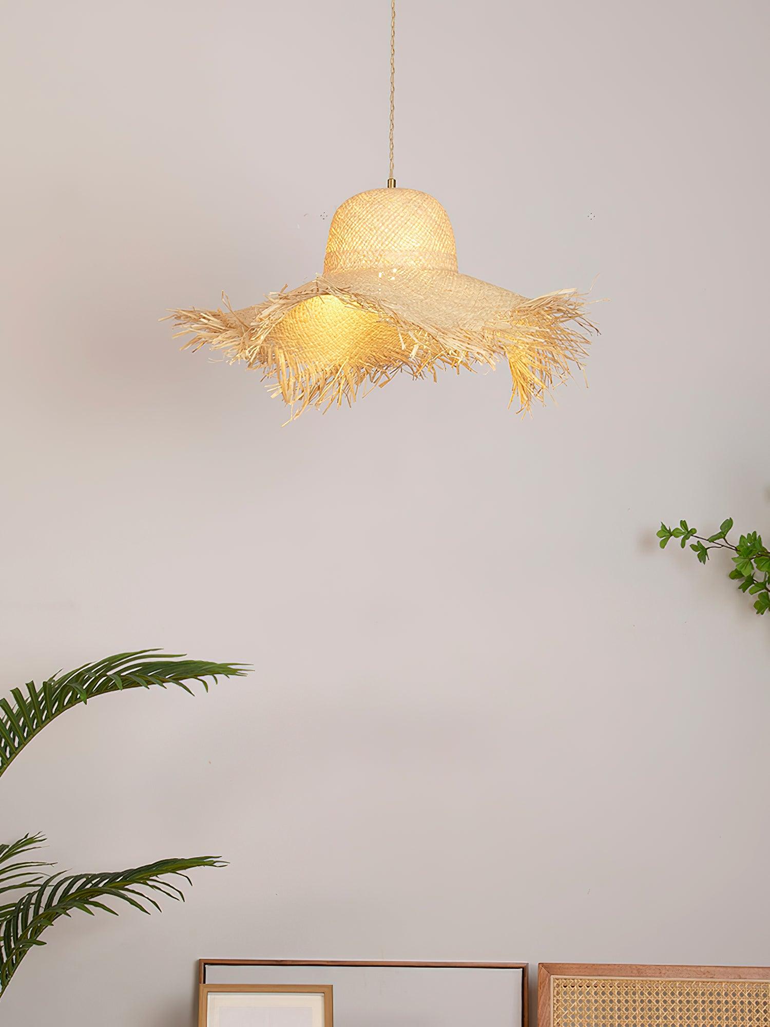 Rattan Straw Hat Pendant Light - Letslighting