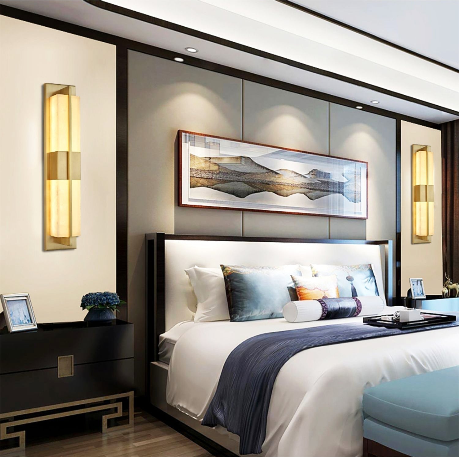 Caspian Alabaster Brass Wall Light - Letslighting