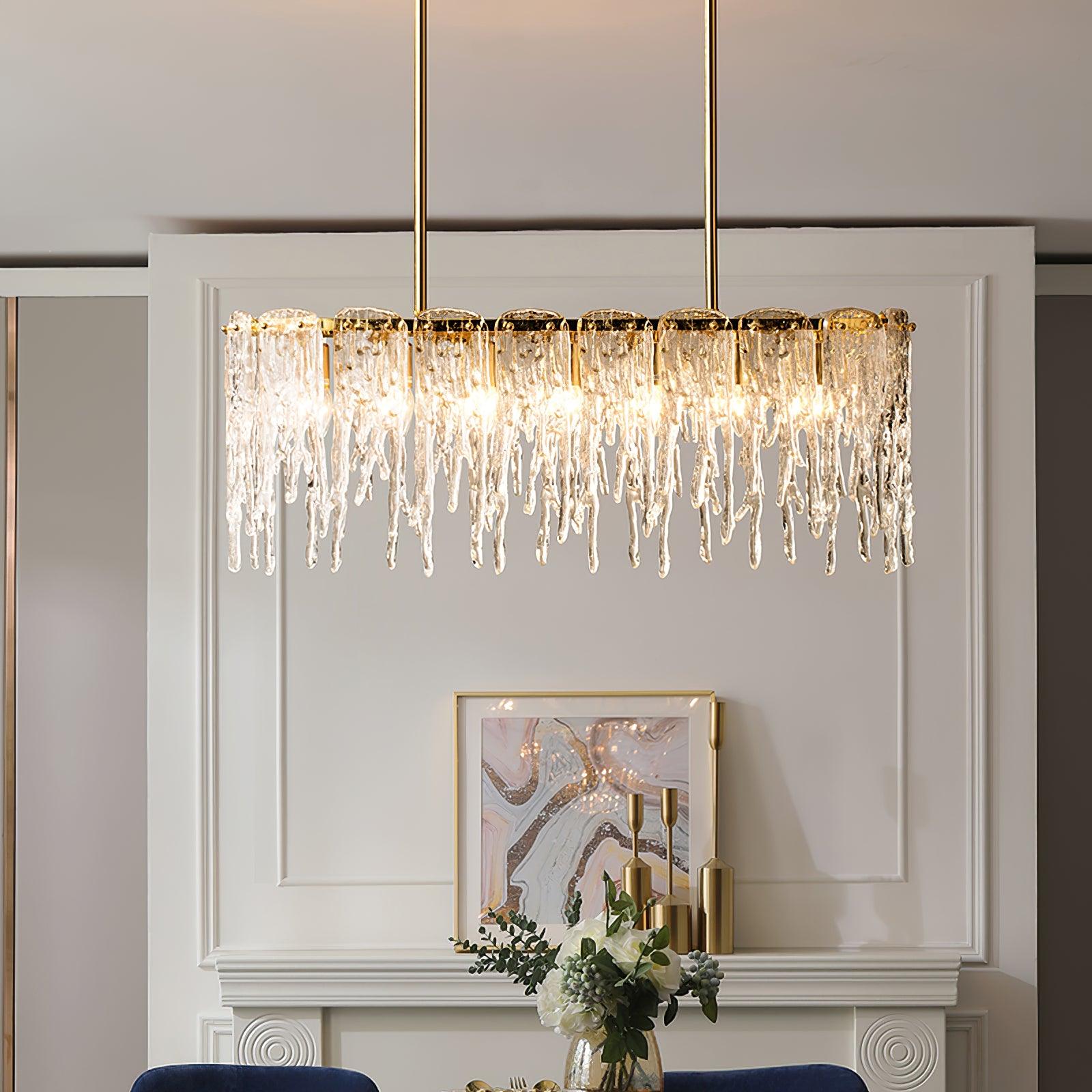 Cathaa Postmodern Luxury Rectangular Icicle Glass Crystal Chandelier - Letslighting