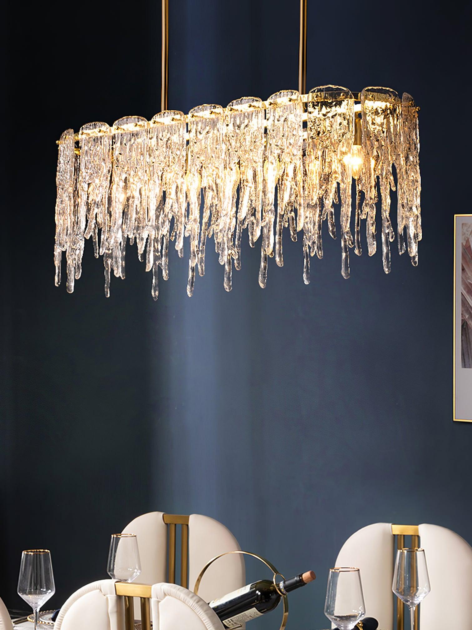 Cathaa Postmodern Luxury Rectangular Icicle Glass Crystal Chandelier - Letslighting