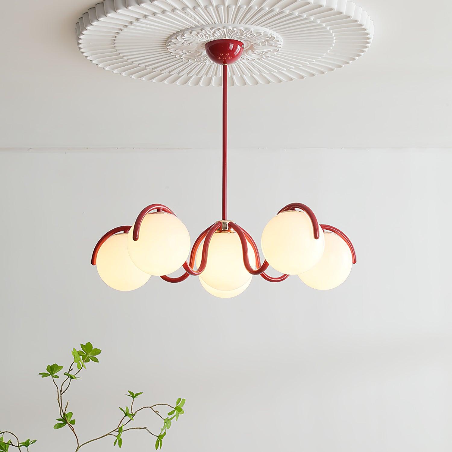 Aria Lámpara de Araña Lineal Curva Roja y Plateada