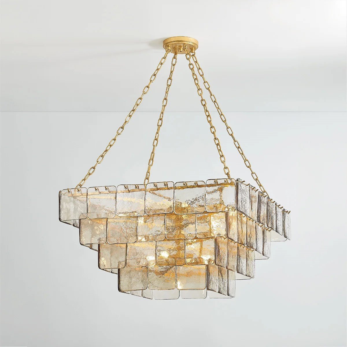 Aurora Chandelier Chain Champagne Piastre Glass Tiered - Letslighting