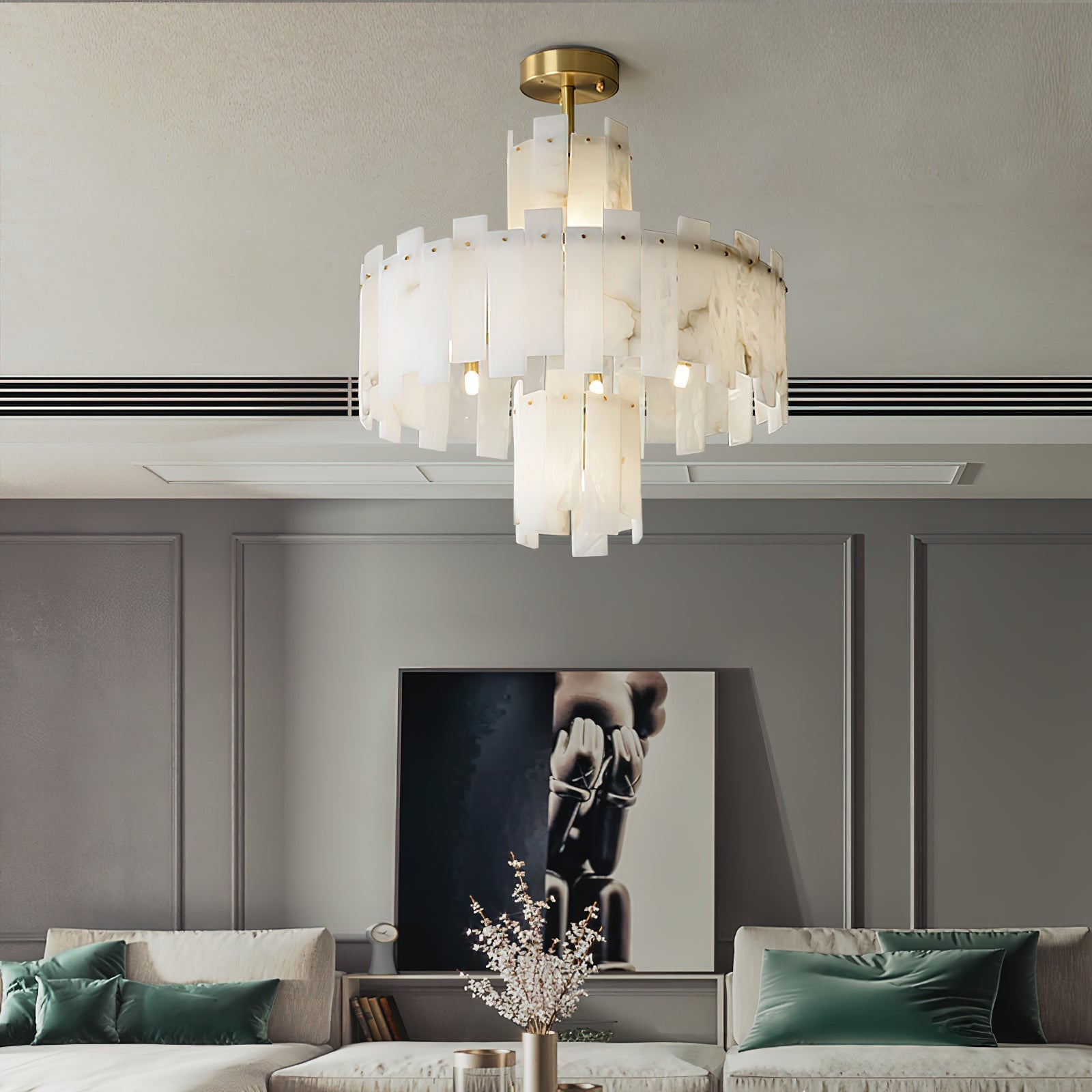 Zosolia Postmodern Luxury Brass Alabaster Chandelier - Lamp Copper