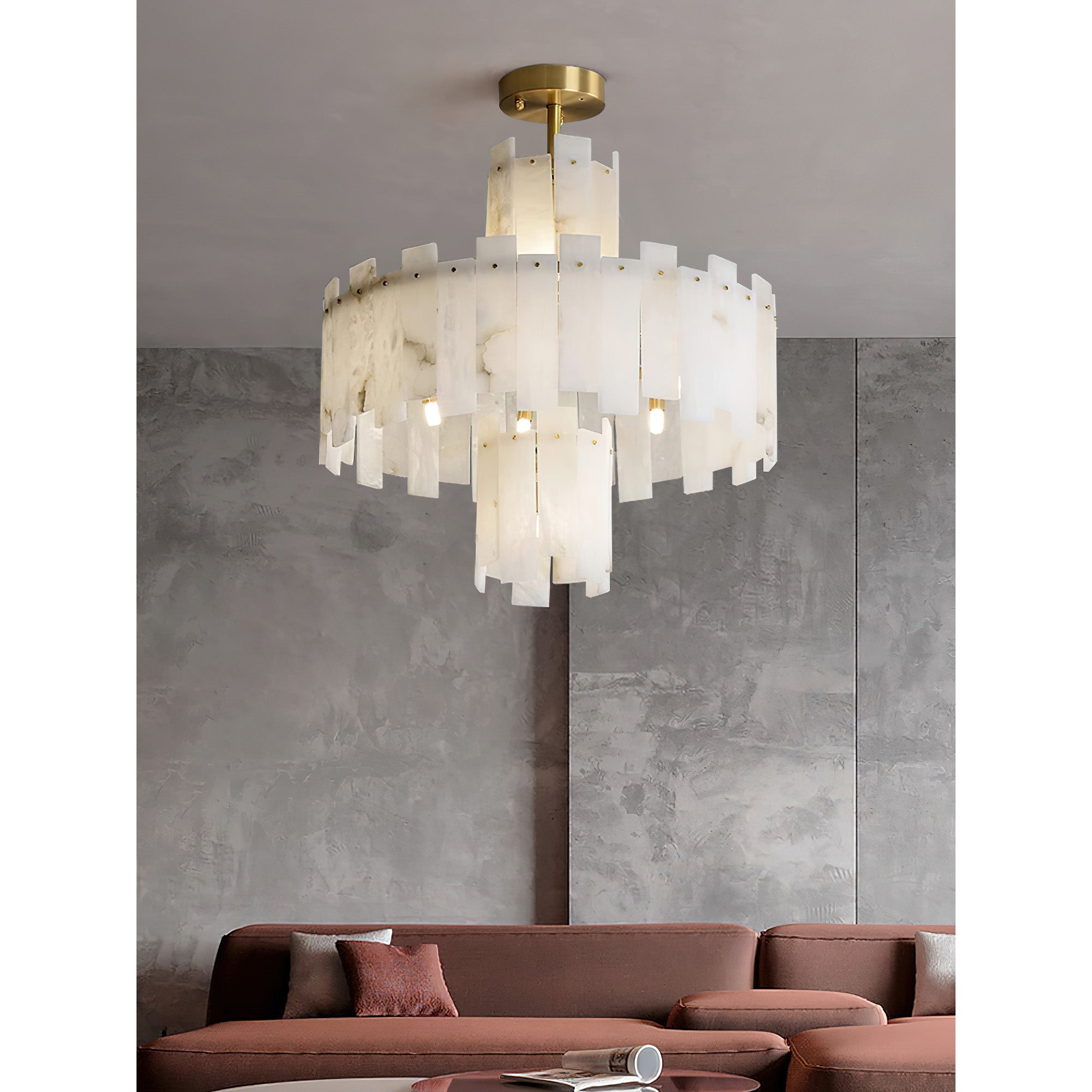 Zosolia Postmodern Luxury Brass Alabaster Chandelier - Lamp Copper
