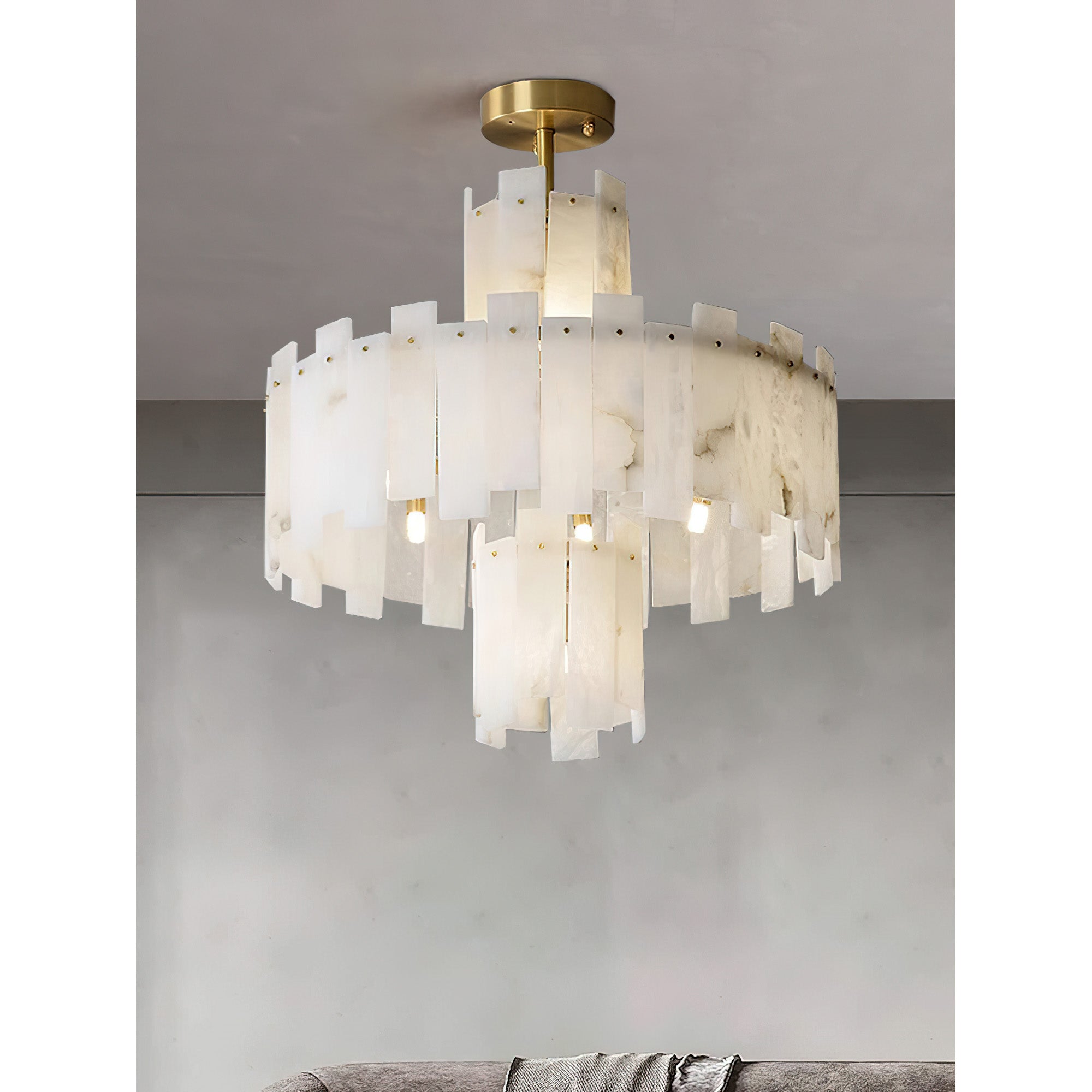 Zosolia Postmodern Luxury Brass Alabaster Chandelier - Lamp Copper
