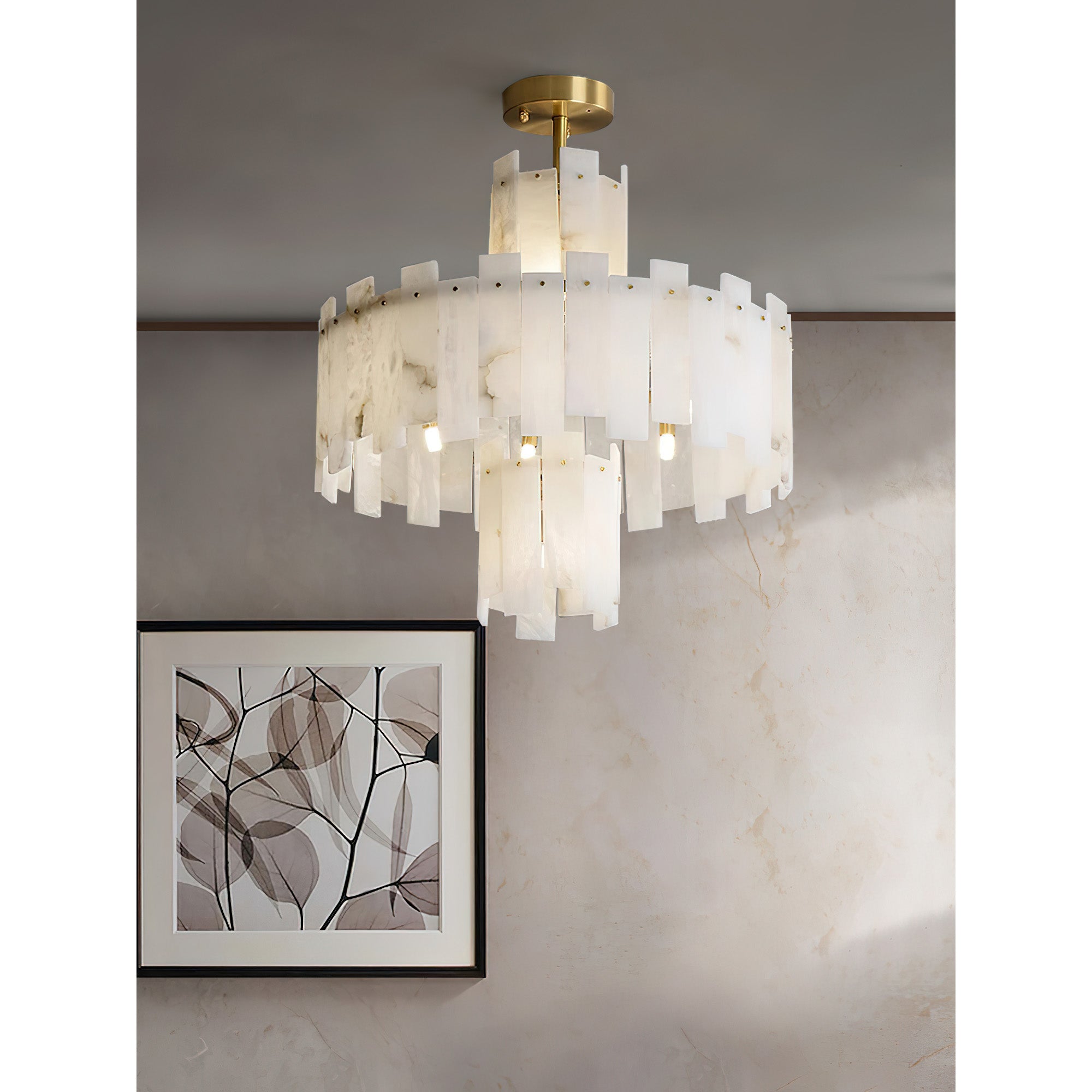 Zosolia Postmodern Luxury Brass Alabaster Chandelier - Lamp Copper