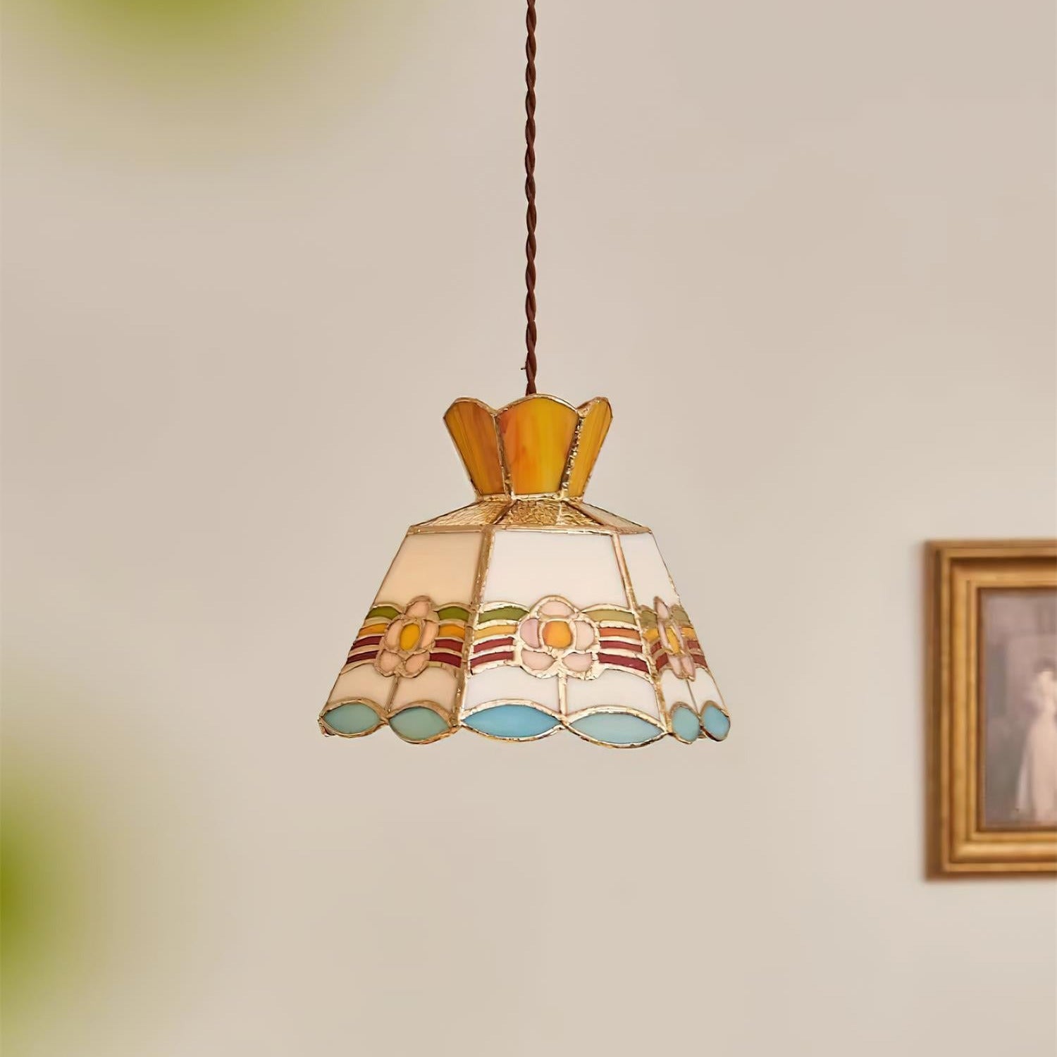 Tiffany Lámparas Colgantes Retro de Cristal Florales