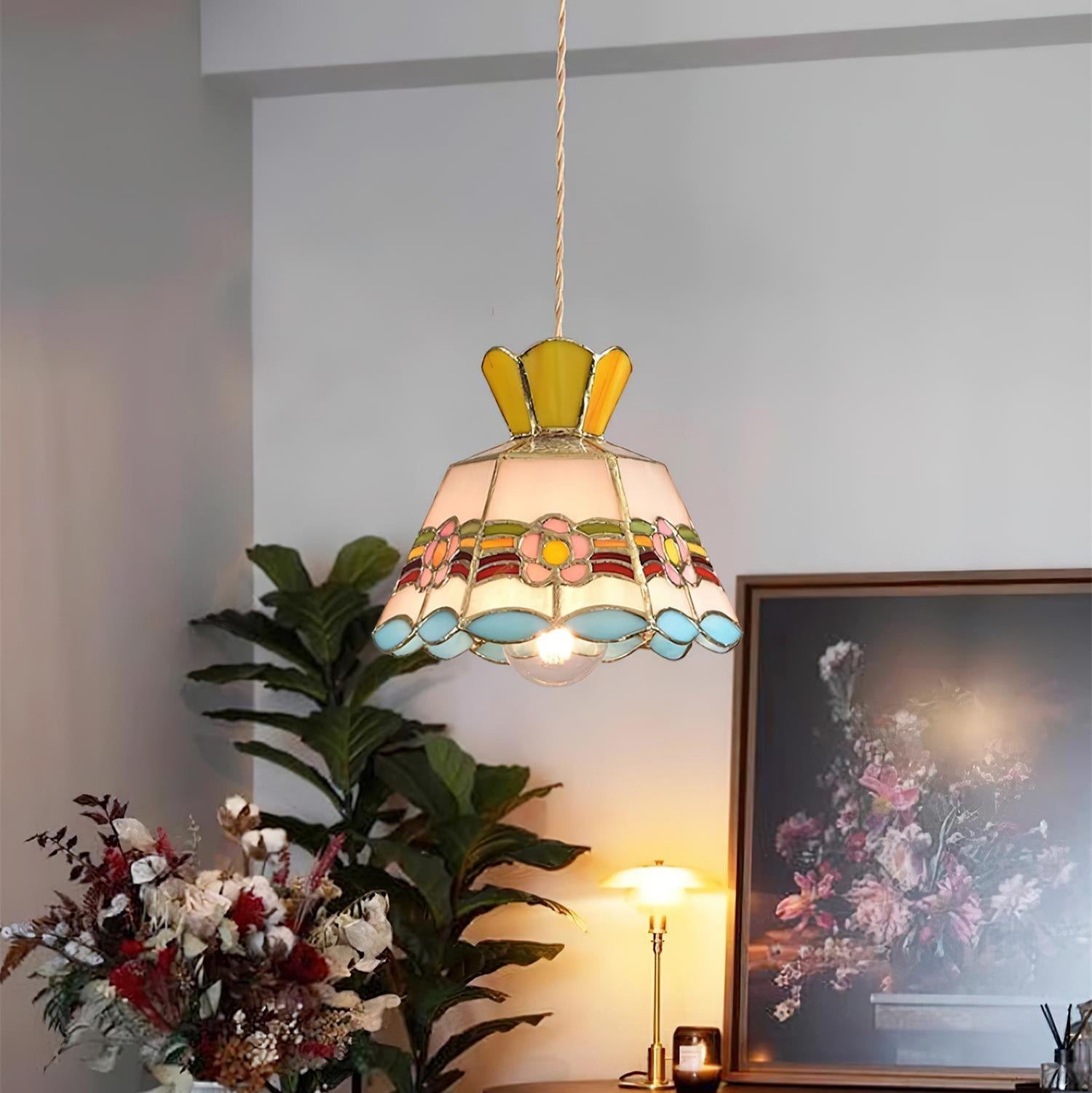 Tiffany Lámparas Colgantes Retro de Cristal Florales