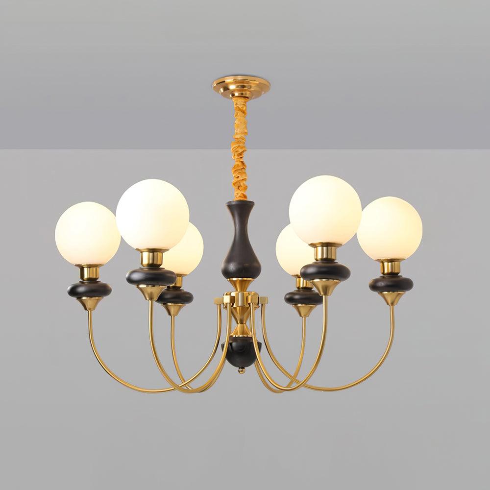 Chandelier Brass Curved Arms Walnut Vintage - Letslighting