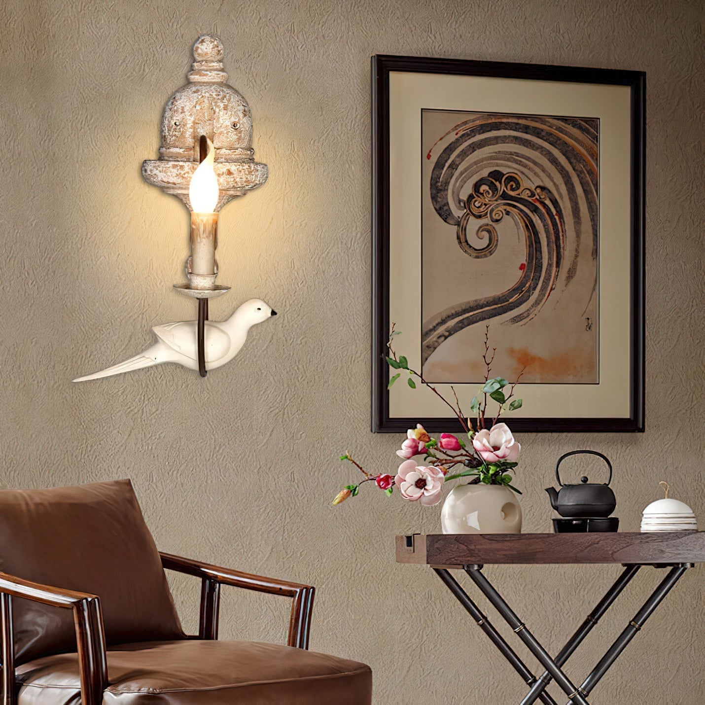 Syraean Vintage Retro Bird Metal Wooden Wall Lamp - Lamp Copper