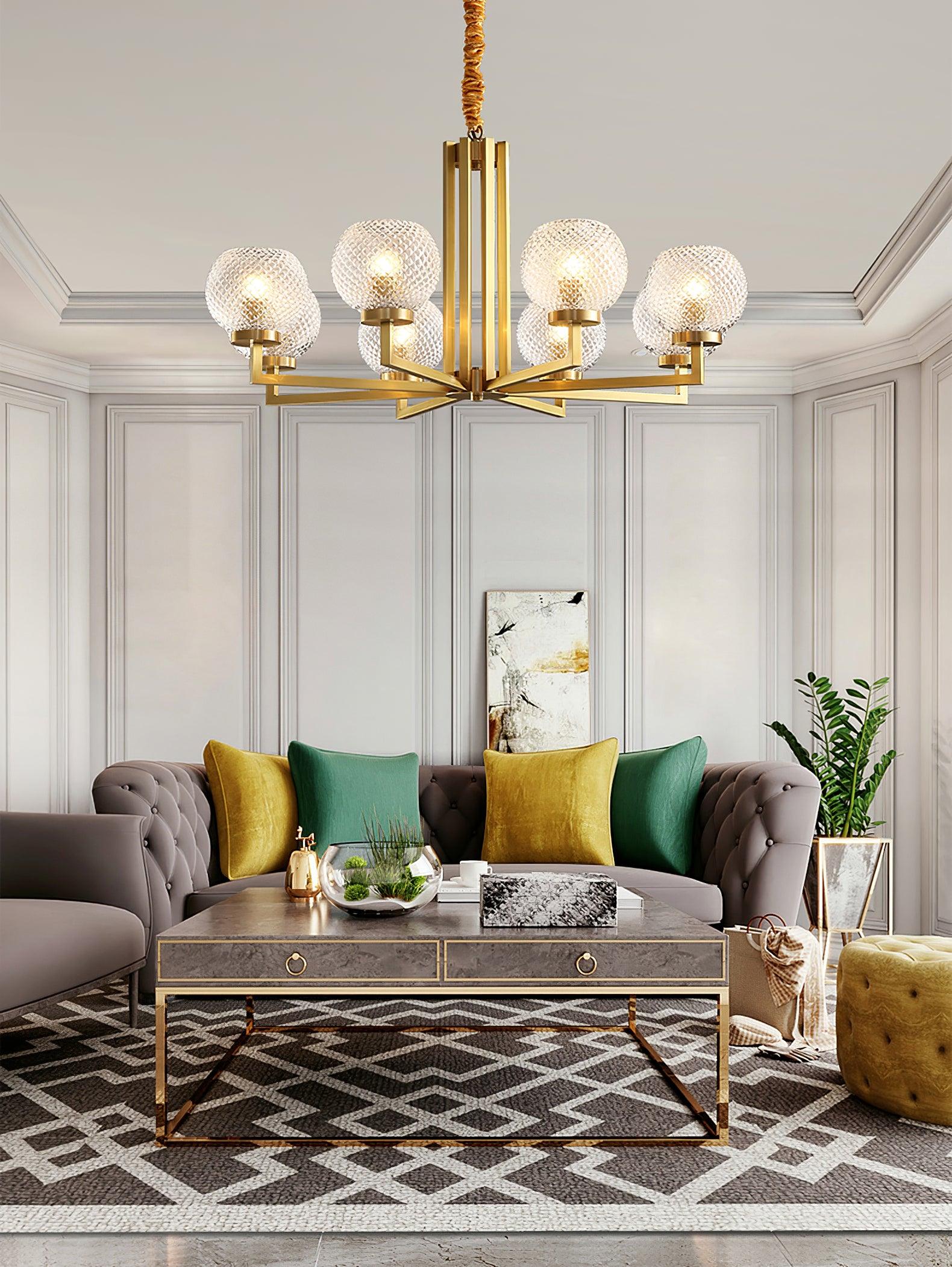 Ribbed Glass Brass Chandelier - Letslighting