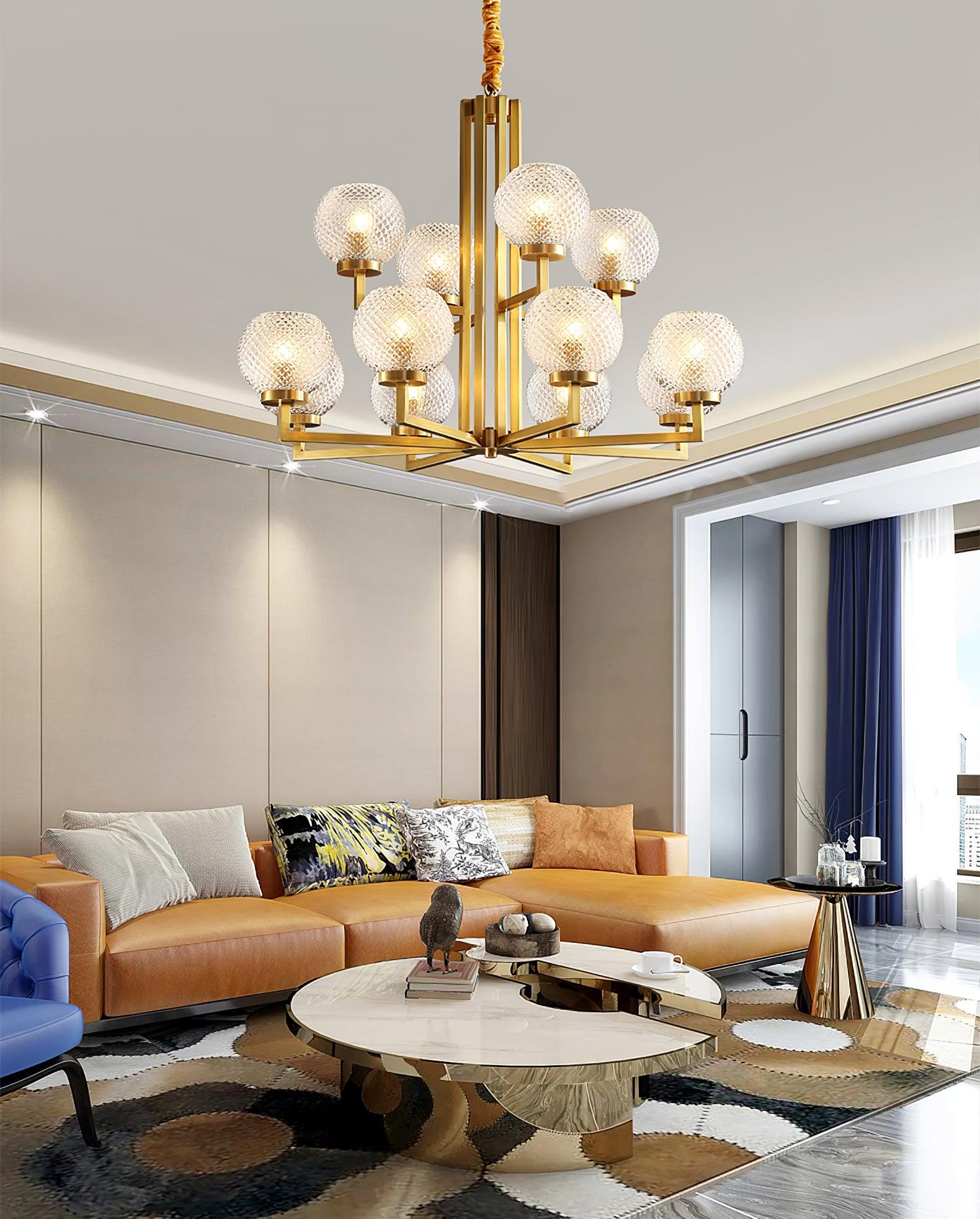 Ribbed Glass Brass Chandelier - Letslighting