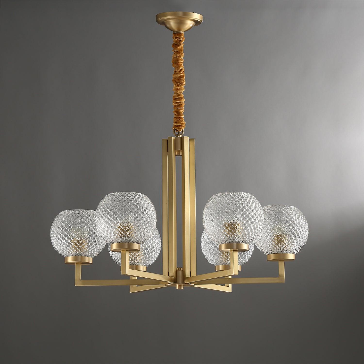 Ribbed Glass Brass Chandelier - Letslighting