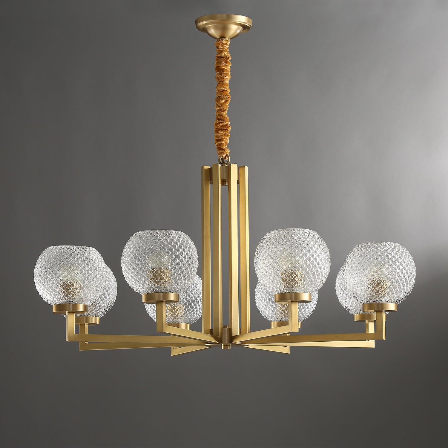 Ribbed Glass Brass Chandelier - Letslighting