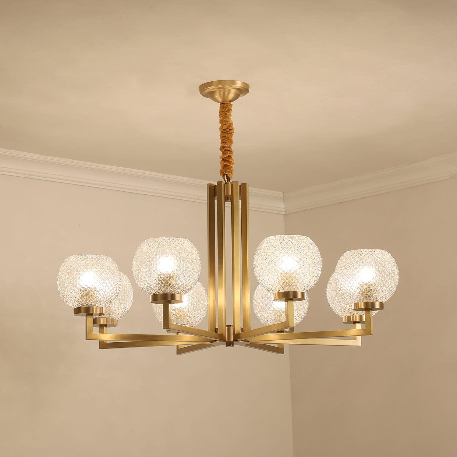 Ribbed Glass Brass Chandelier - Letslighting