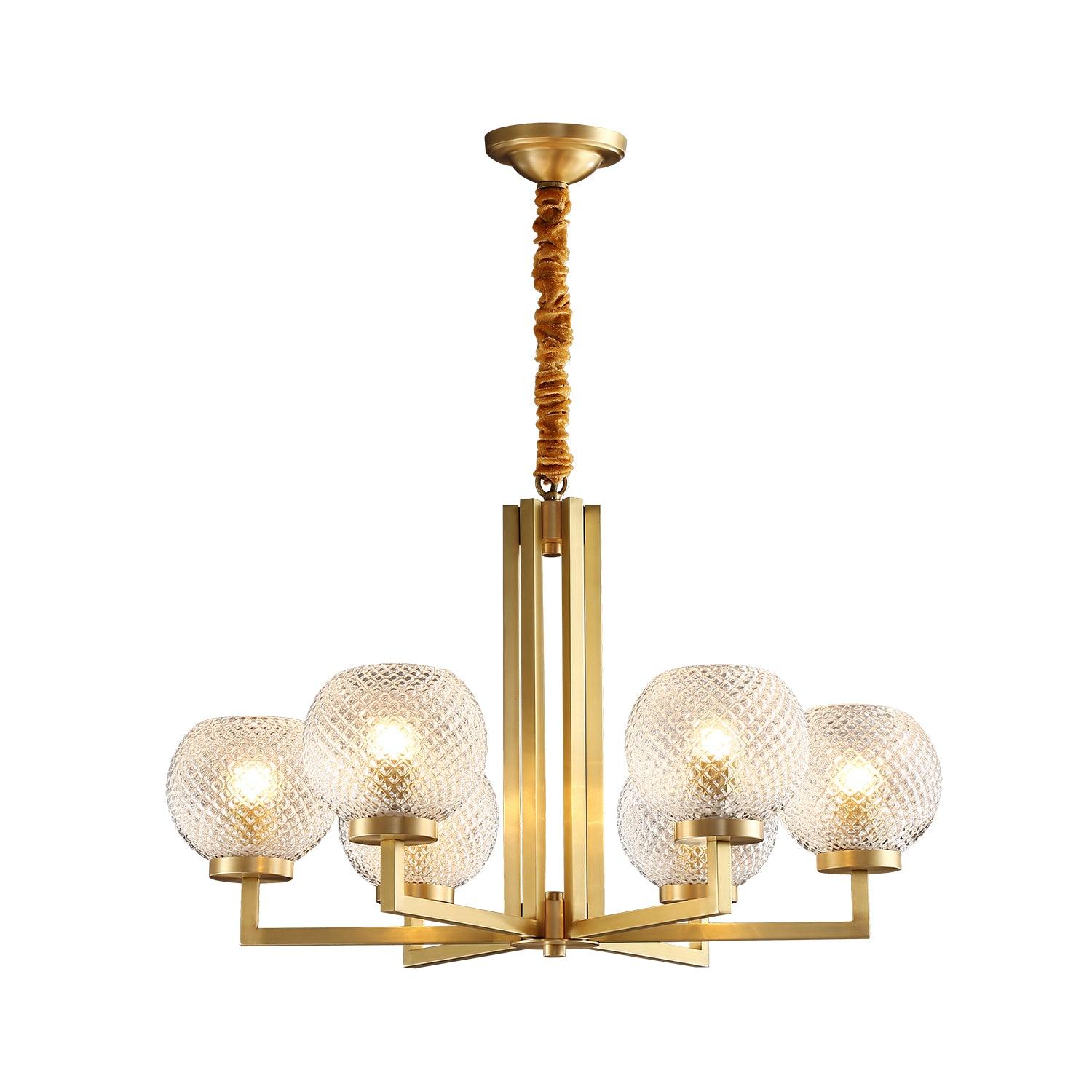 Ribbed Glass Brass Chandelier - Letslighting