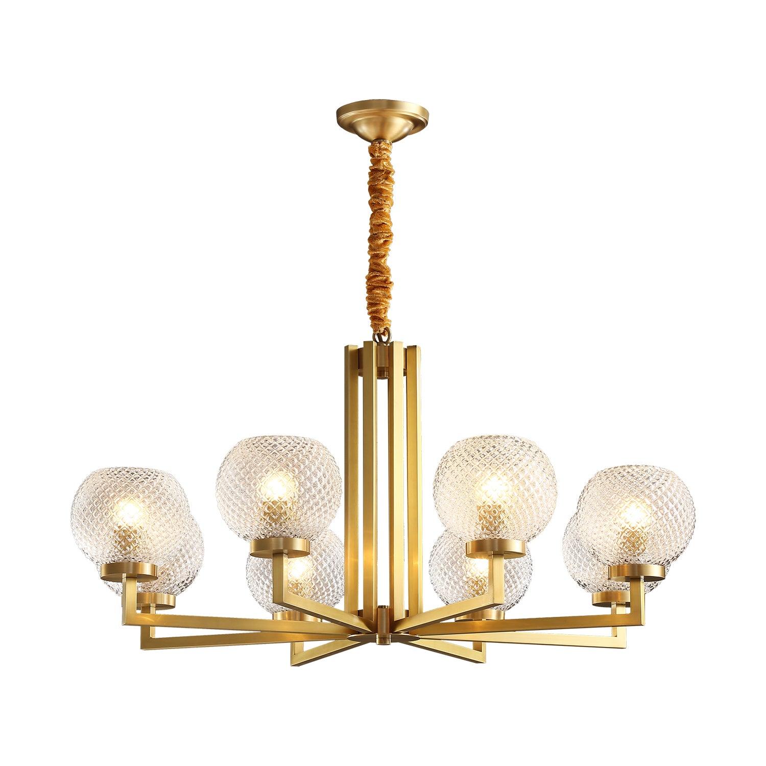 Ribbed Glass Brass Chandelier - Letslighting