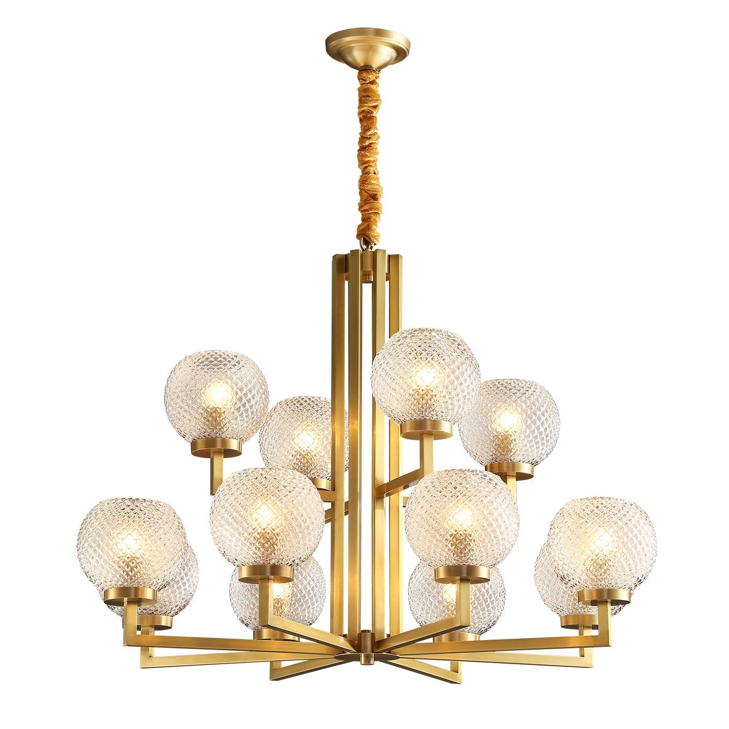 Ribbed Glass Brass Chandelier - Letslighting