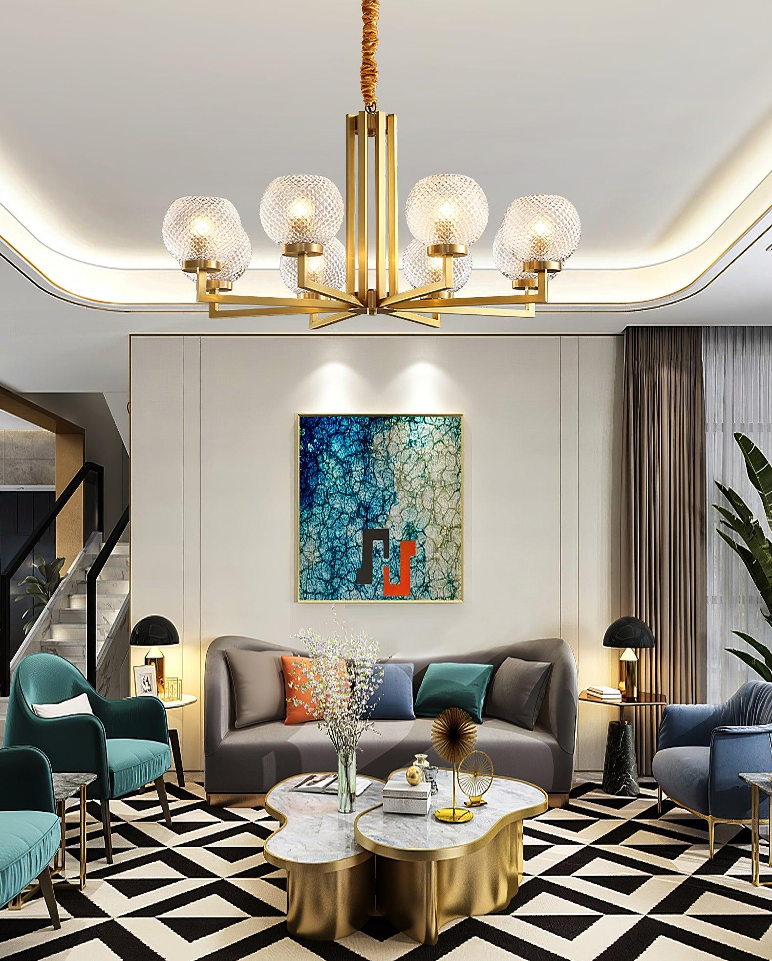 Ribbed Glass Brass Chandelier - Letslighting