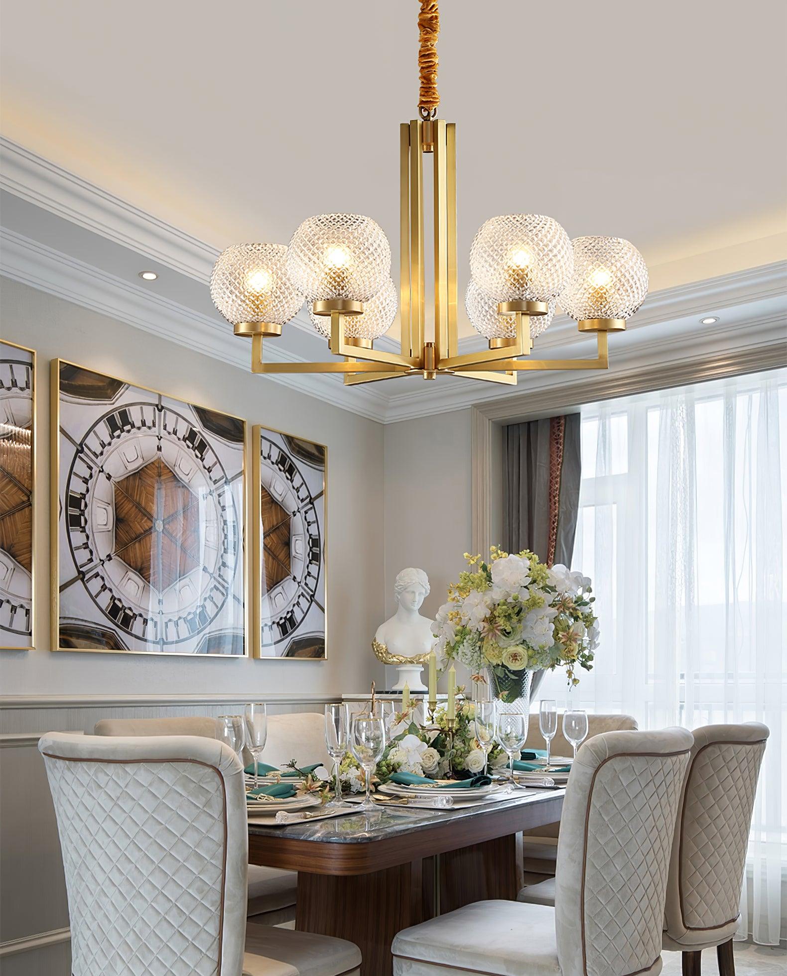Ribbed Glass Brass Chandelier - Letslighting