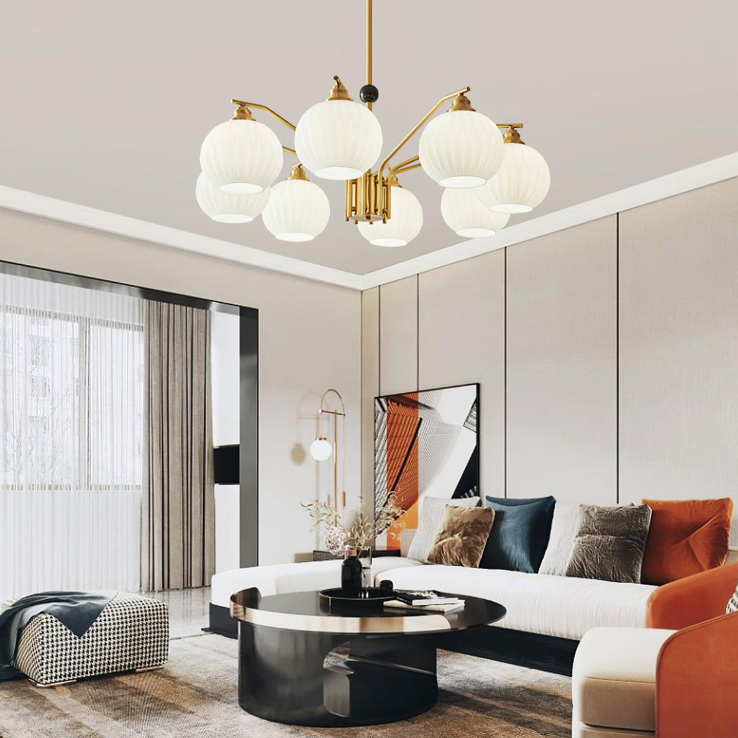 Ribbed Glass Gold Chandelier - Letslighting