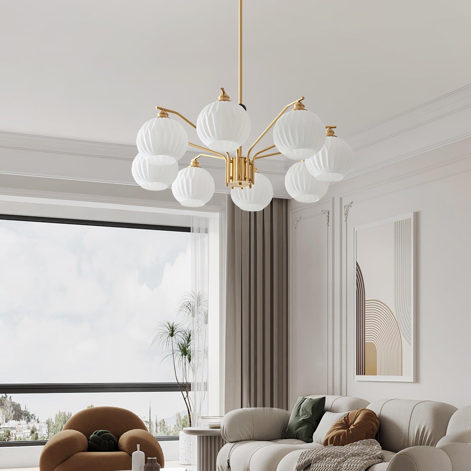 Ribbed Glass Gold Chandelier - Letslighting