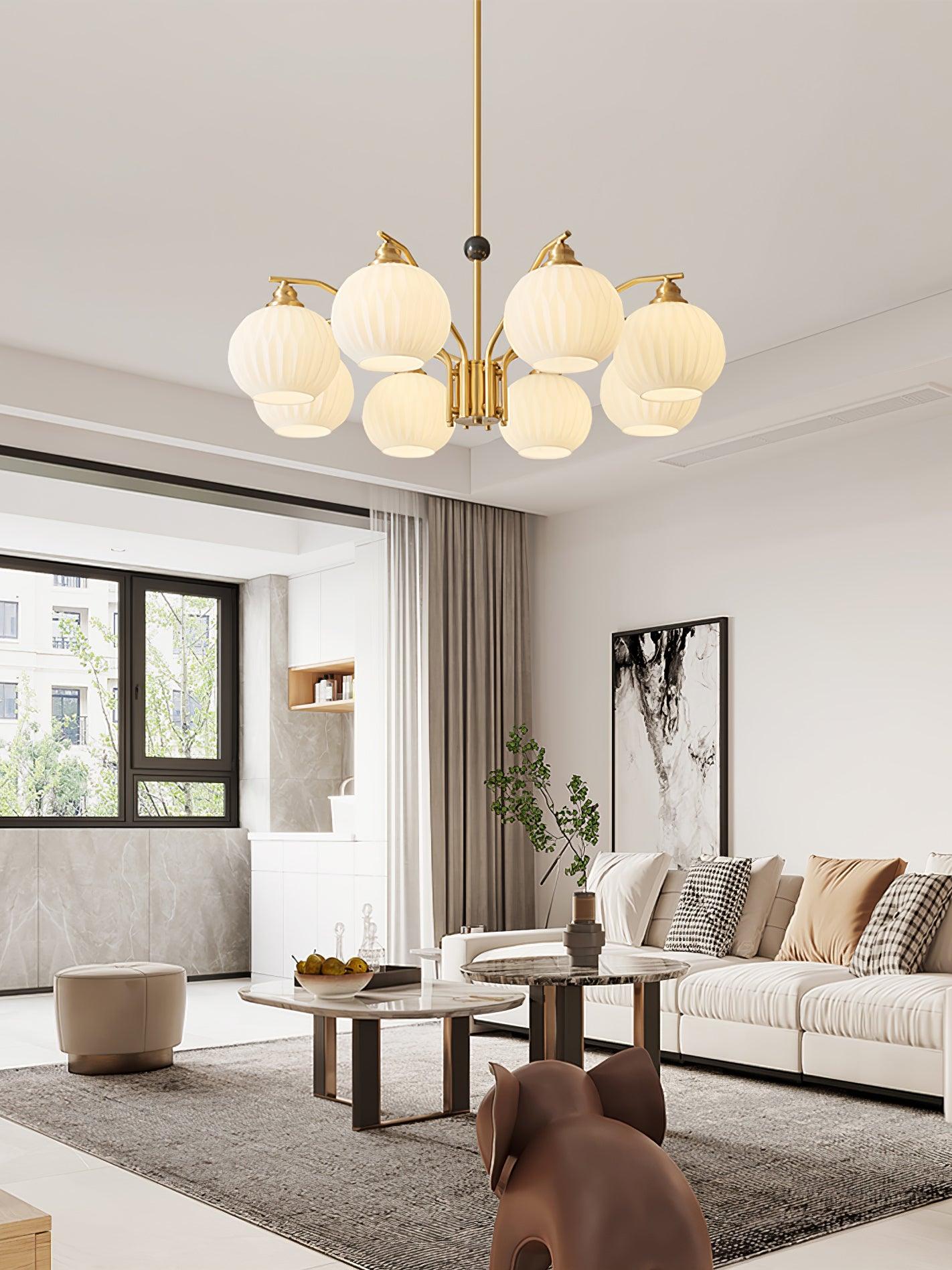 Ribbed Glass Gold Chandelier - Letslighting