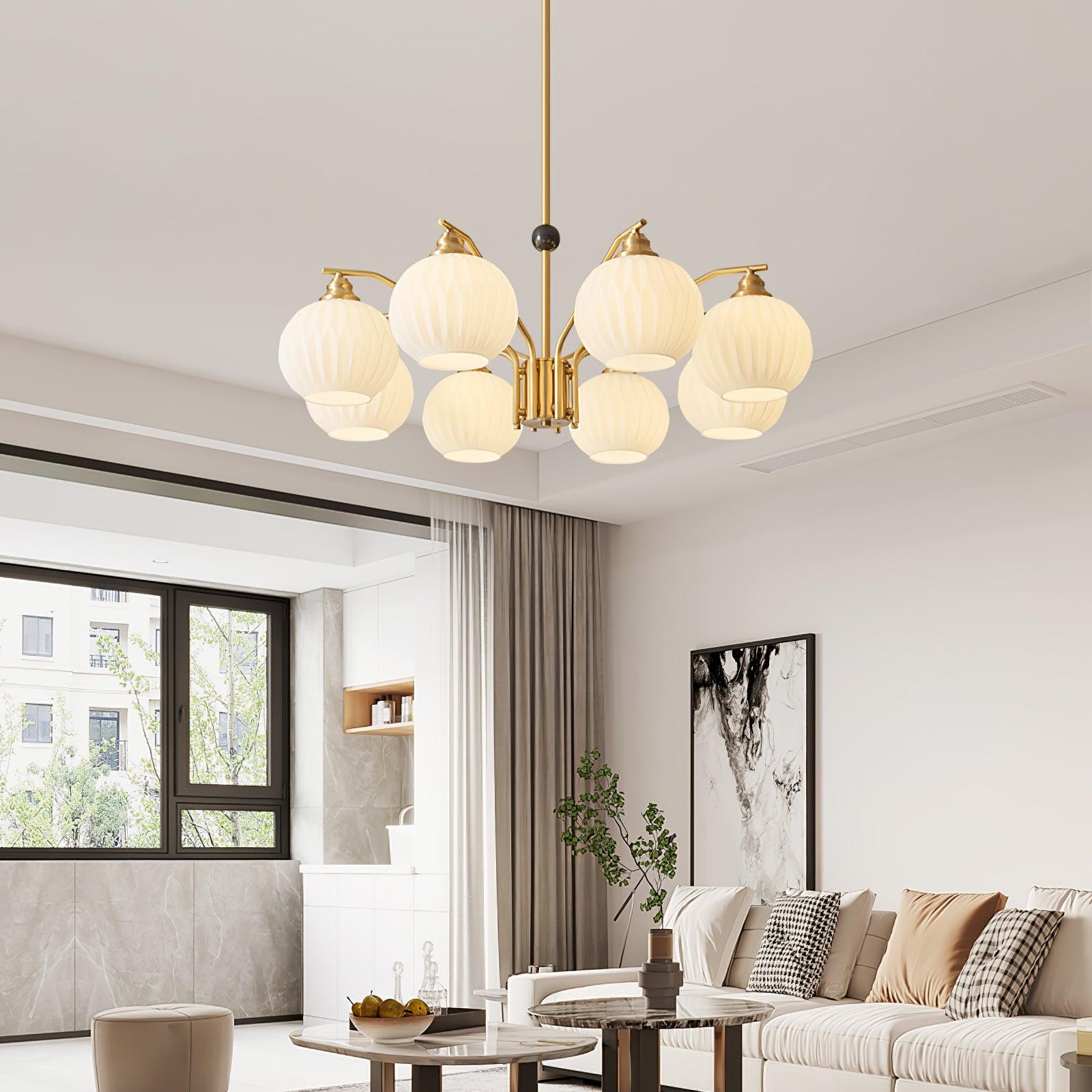 Ribbed Glass Gold Chandelier - Letslighting