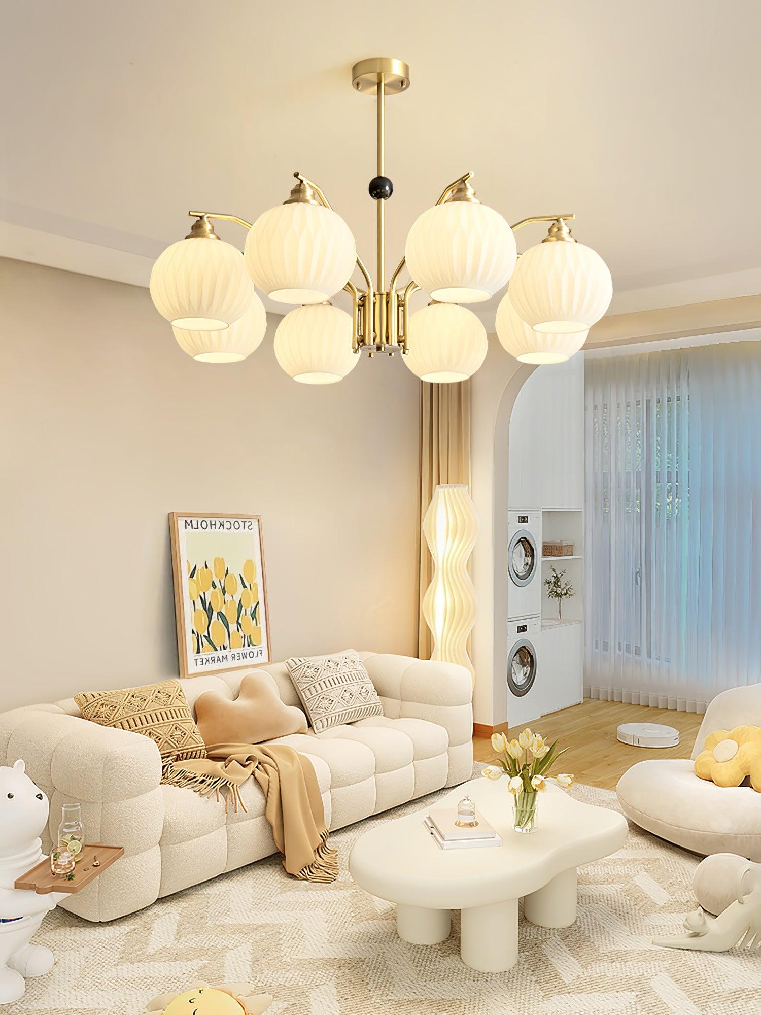 Ribbed Glass Gold Chandelier - Letslighting