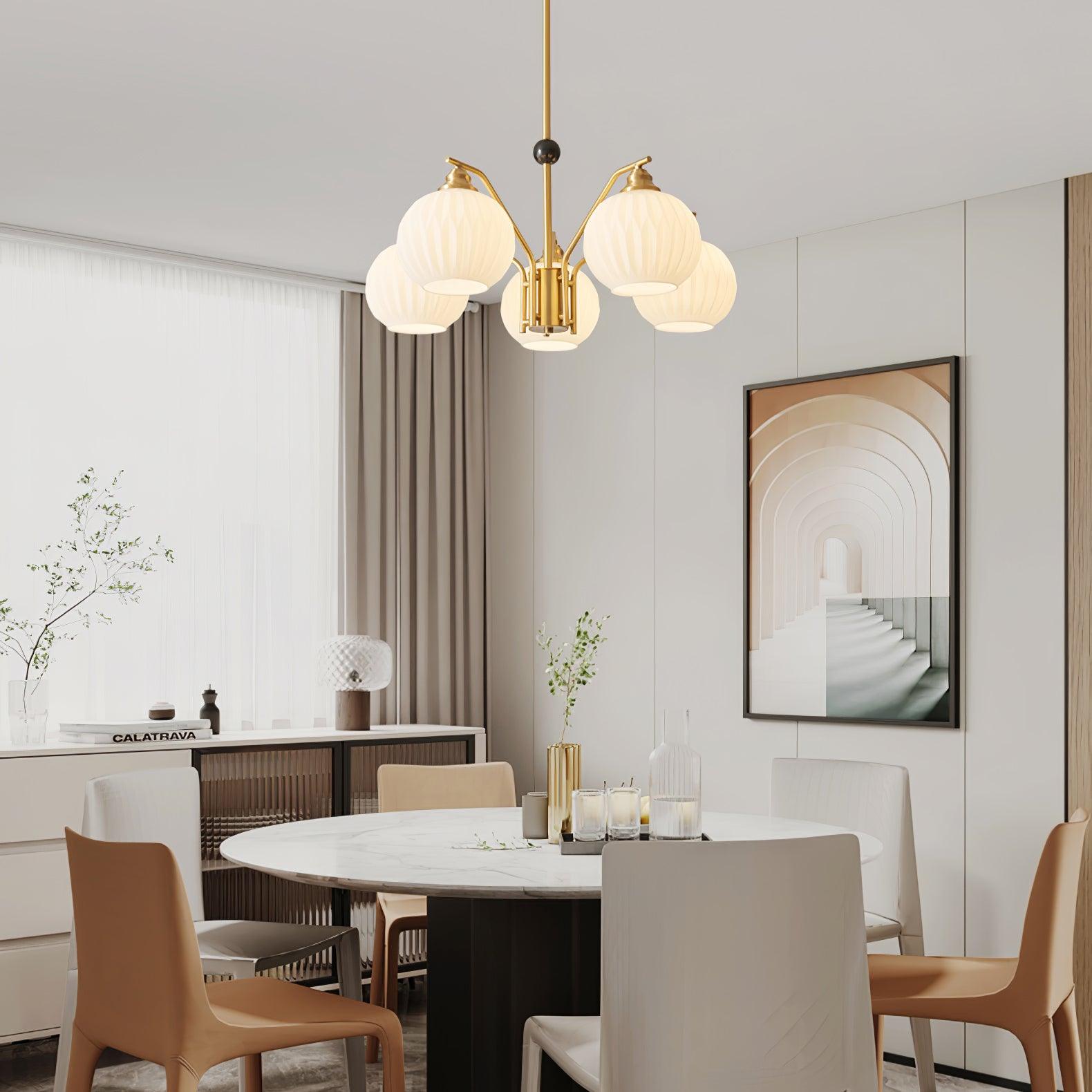 Ribbed Glass Gold Chandelier - Letslighting