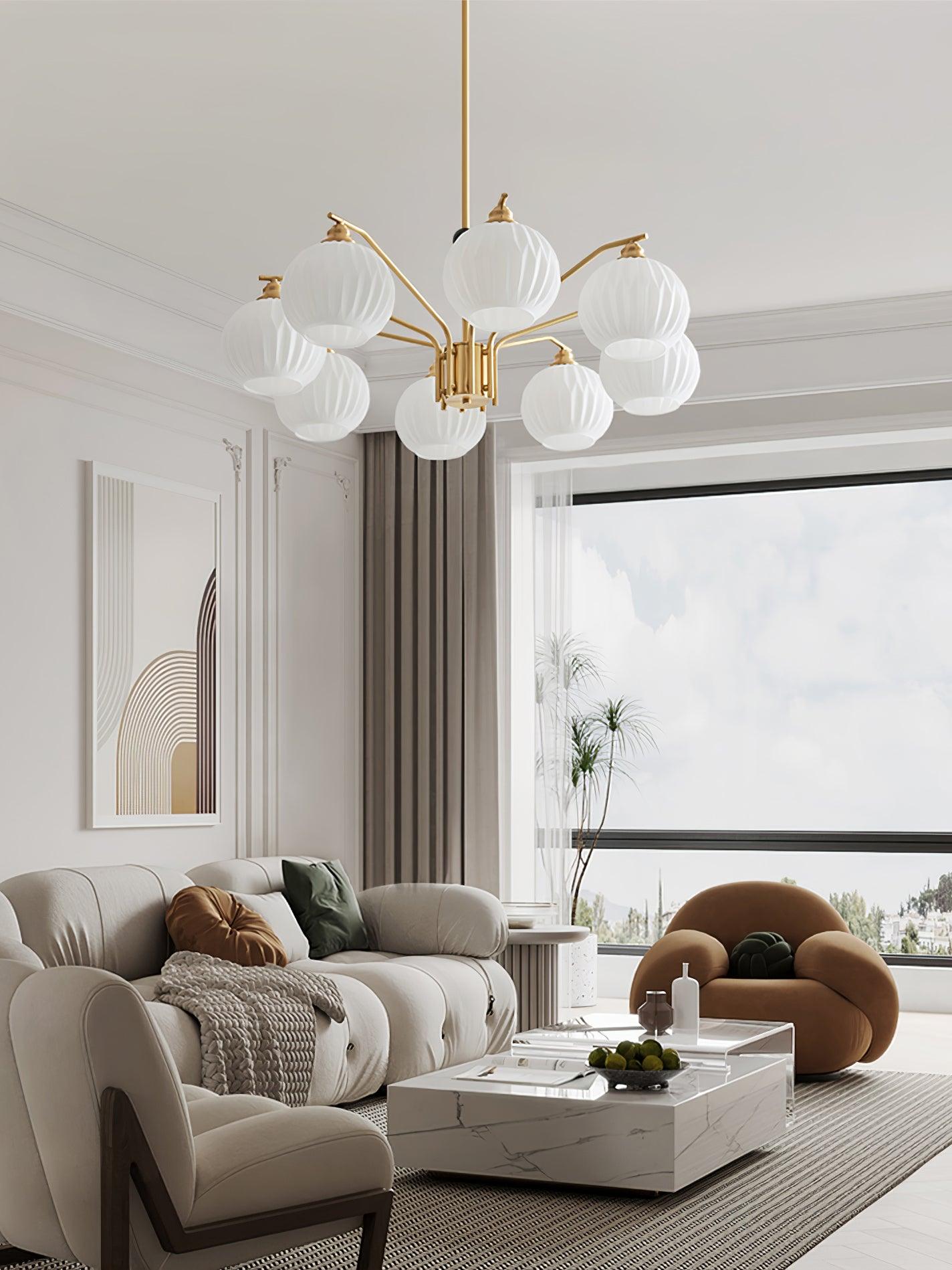 Ribbed Glass Gold Chandelier - Letslighting