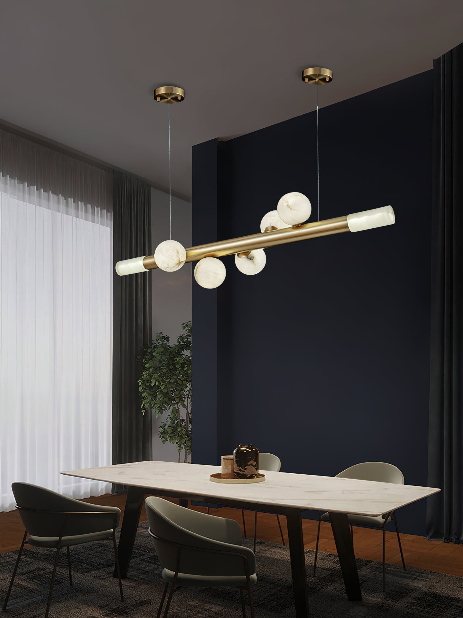 Avaros Modern Minimalist Alabaster Pendant Light - Lamp Copper