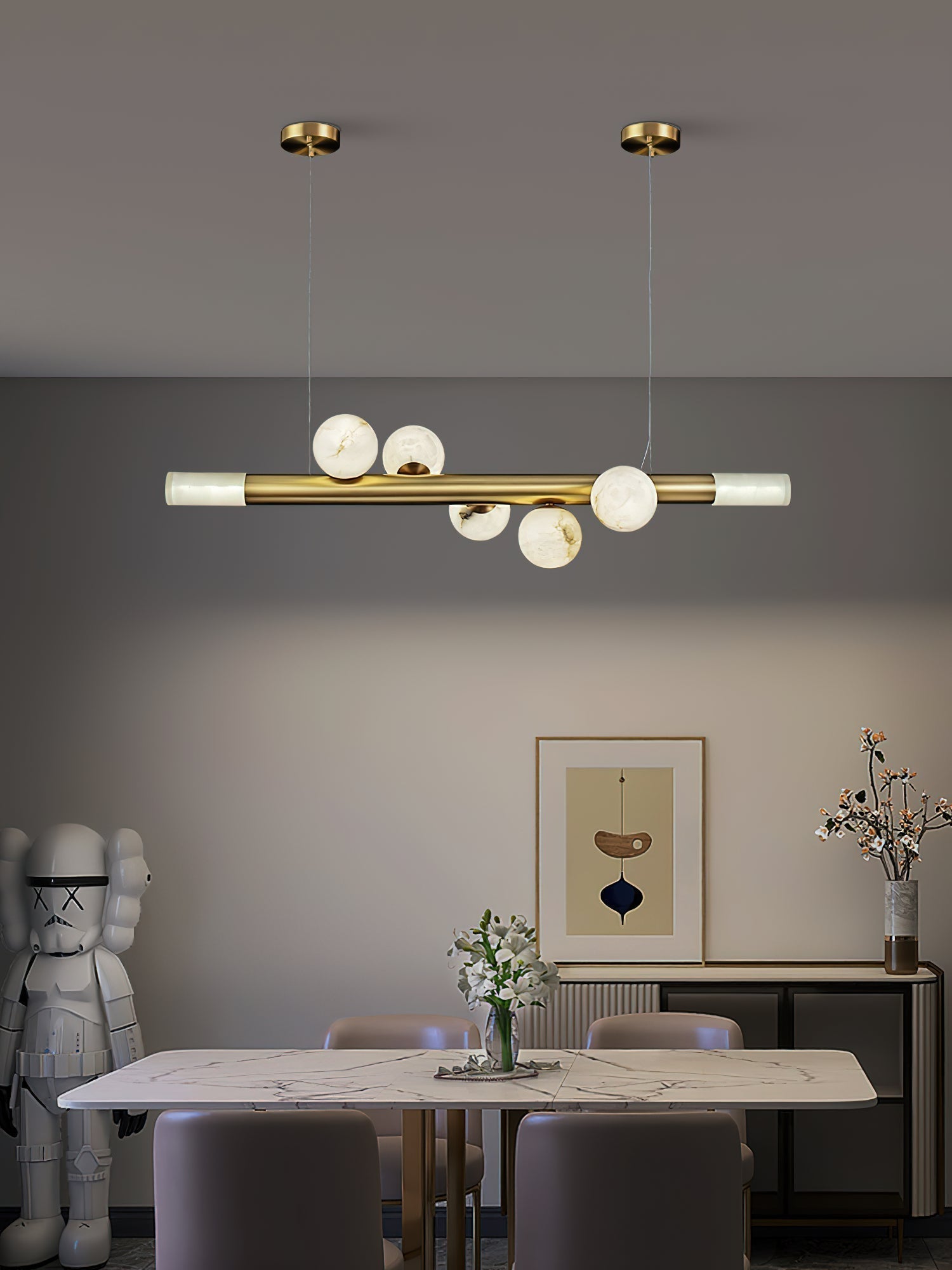 Avaros Modern Minimalist Alabaster Pendant Light - Lamp Copper