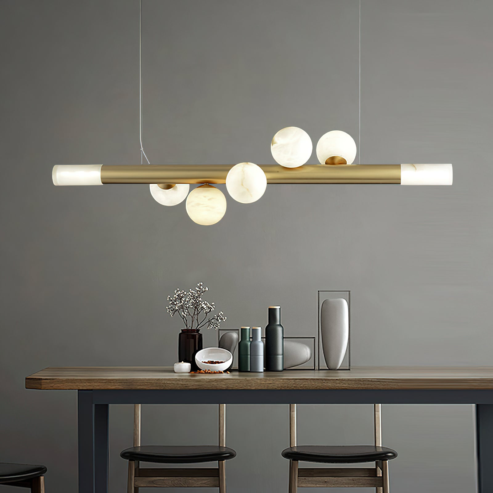 Avaros Modern Minimalist Alabaster Pendant Light - Lamp Copper