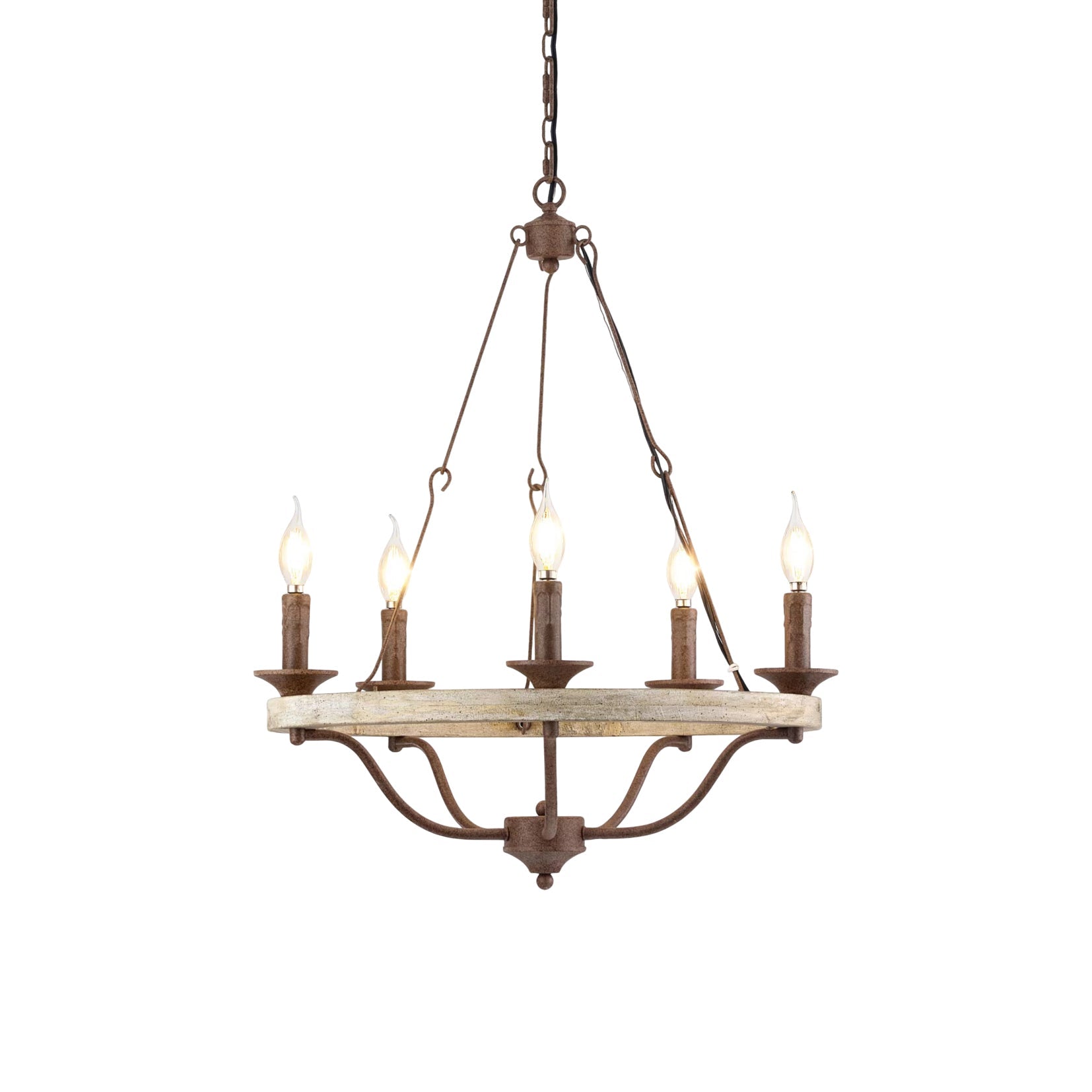 Rosalind Vintage Industrial Wheeler Wooden Metal Chandelier - Lamp Copper