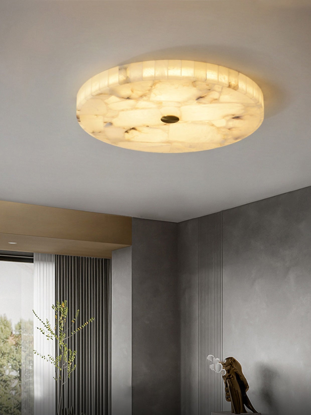Vosilis Modern Minimalist Round Alabaster Ceiling Lamp - Lamp Copper