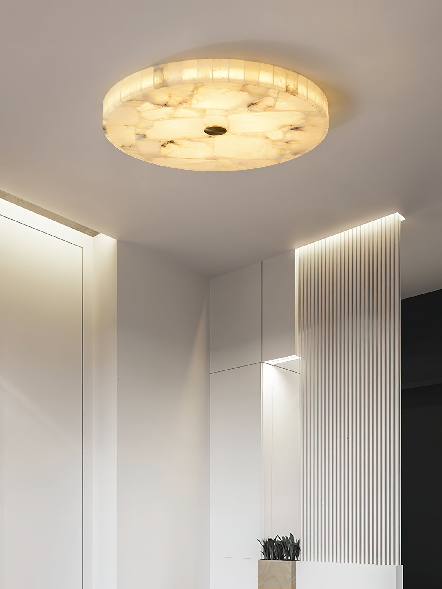 Vosilis Modern Minimalist Round Alabaster Ceiling Lamp - Lamp Copper